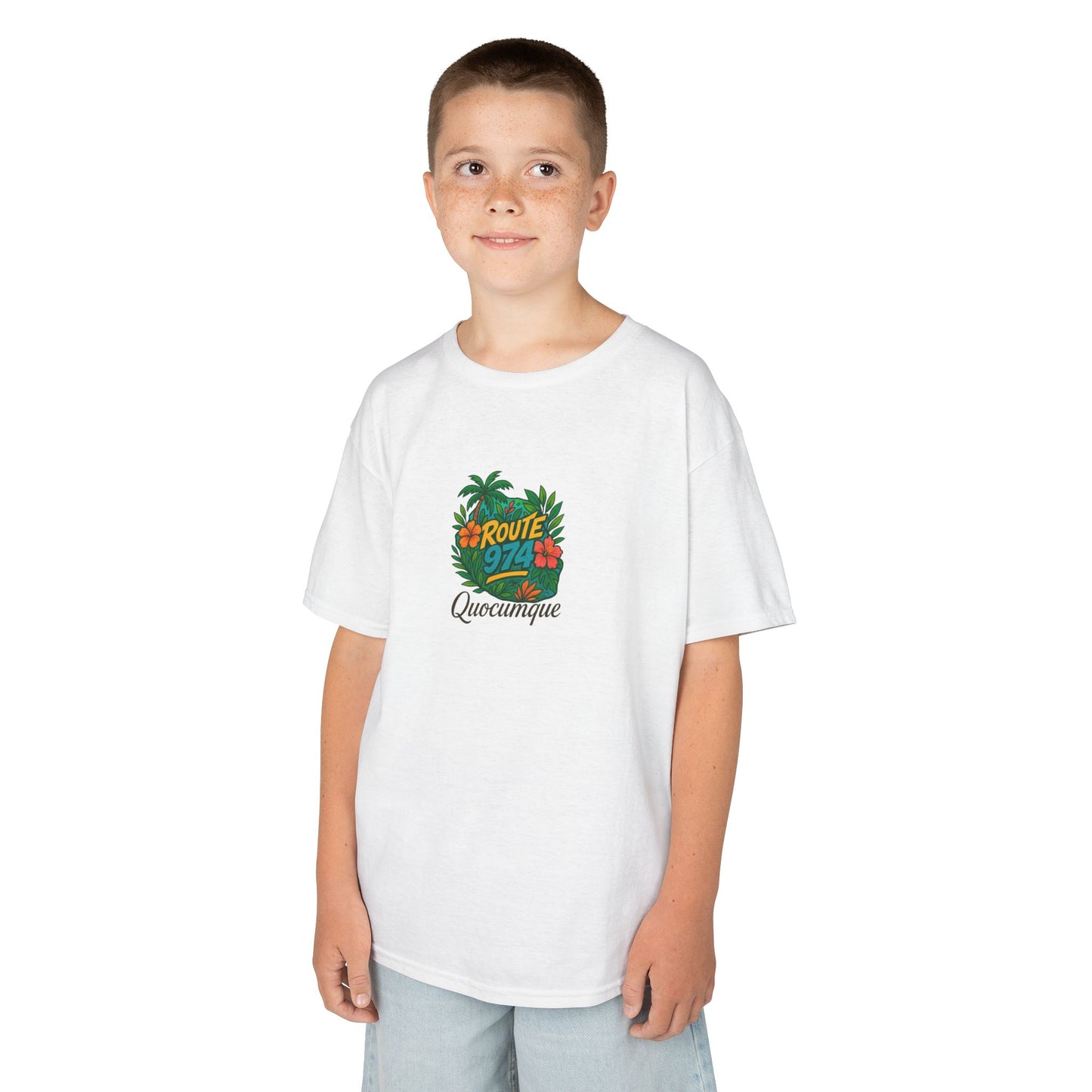 T-shirt "Route 974 Flore", Île de La Réunion, Douceur Coton,Pour les enfants de 5-6 ans( Taille XS), Pour les 7-8 ans( taille S), Pour les 9-10 ans( taille M), Pour les 11-12 ans( taille L), Pour les 13-14 ans( taille XLS)