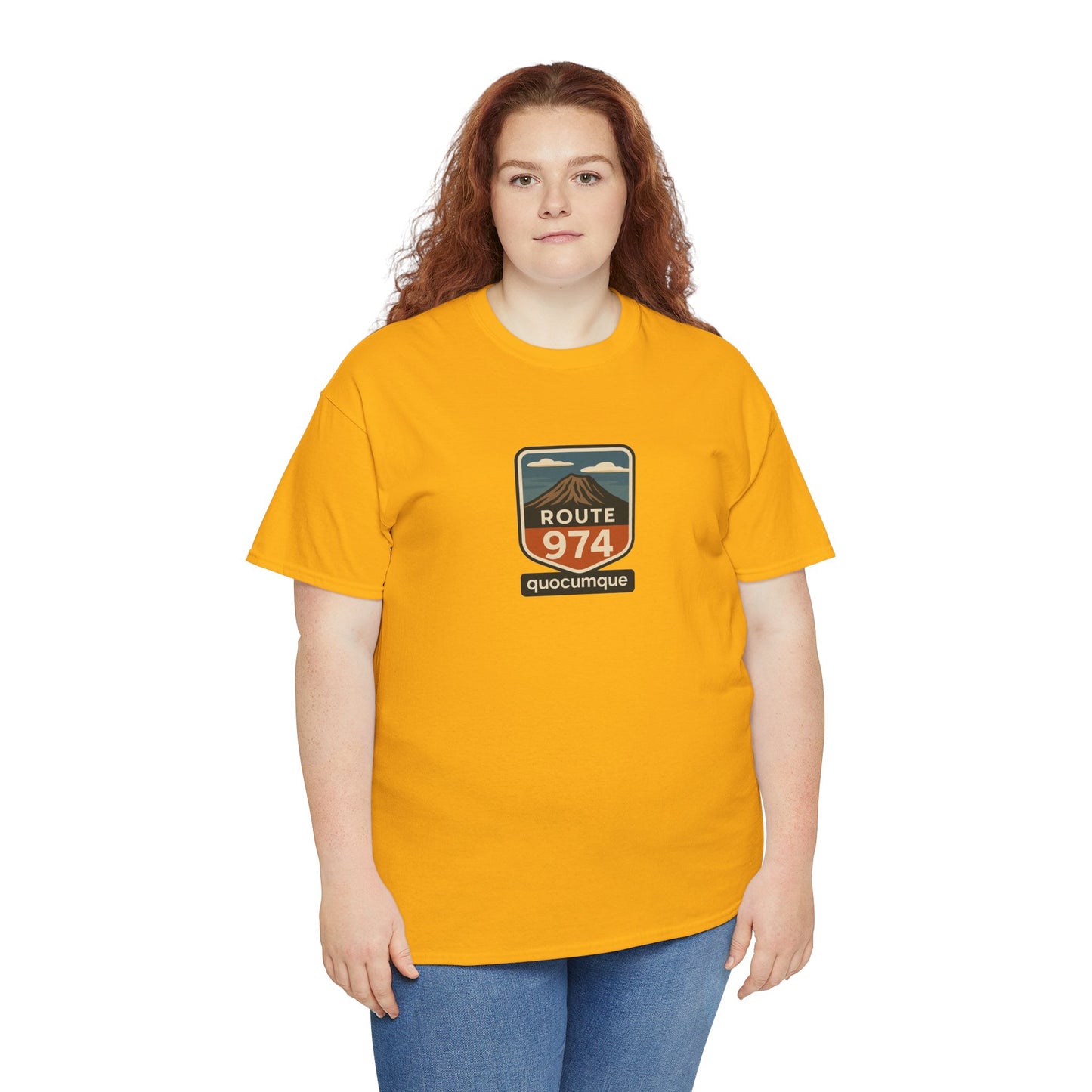 T-shirt "Route 974", Volcan, Exotisme, Destination Île de La Réunion, Confort Coton, Sobre, Elégant, Souvenir Unique, Cadeau, Unisexe, Esprit Voyageur