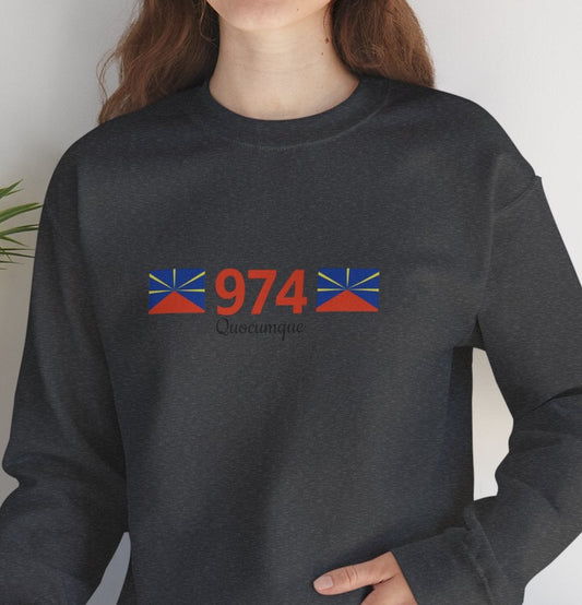 Sweat Quocumque "974", Exotique, Destination Île De La Réunion, Adulte, Homme, Femme, Sportive, Sportif, Décontracté, Drapeau Régional
