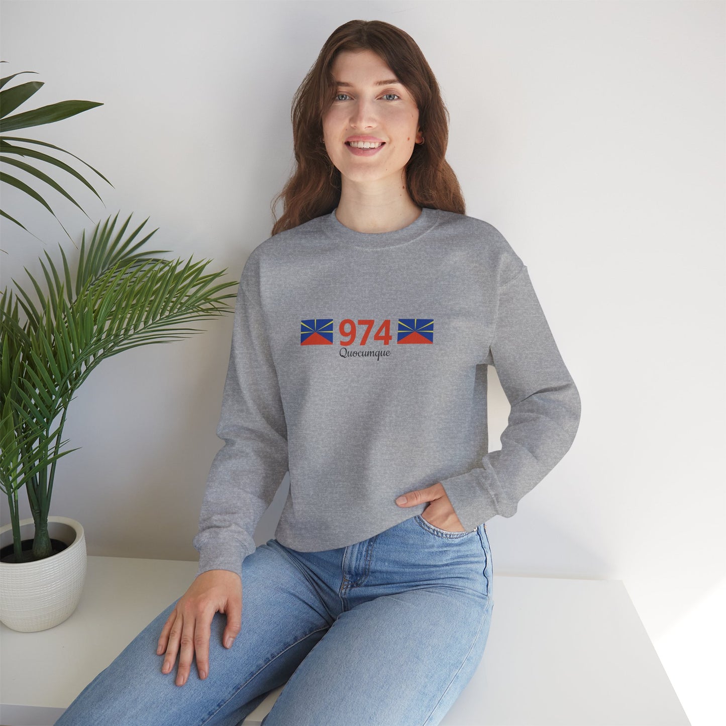 Sweat Quocumque "974", Exotique, Destination Île De La Réunion, Adulte, Homme, Femme, Sportive, Sportif, Décontracté, Drapeau Régional