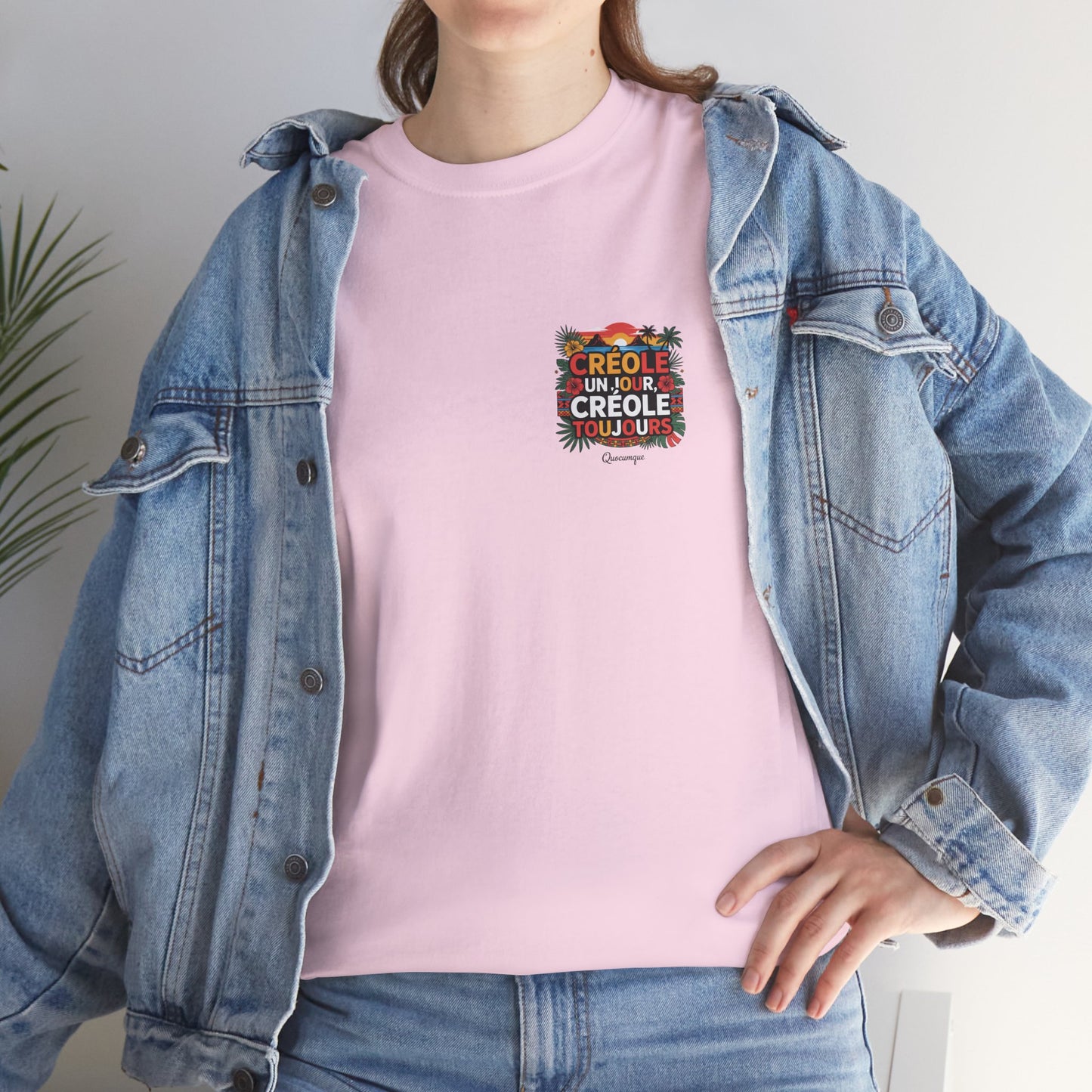 T-shirt Quocumque "Créole" Île de La Réunion", Confort Coton, Sobre, Elégant, Souvenir Unique, Cadeau, Unisexe, Esprit Voyageur