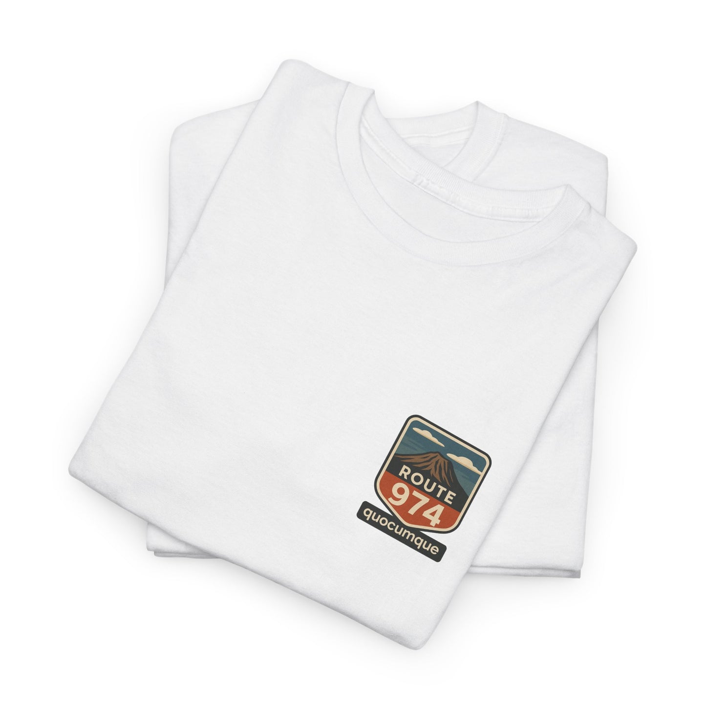 T-shirt "Route 974", Volcan, Exotisme, Destination Île de La Réunion, Confort Coton, Sobre, Elégant, Souvenir Unique, Cadeau, Unisexe, Esprit Voyageur