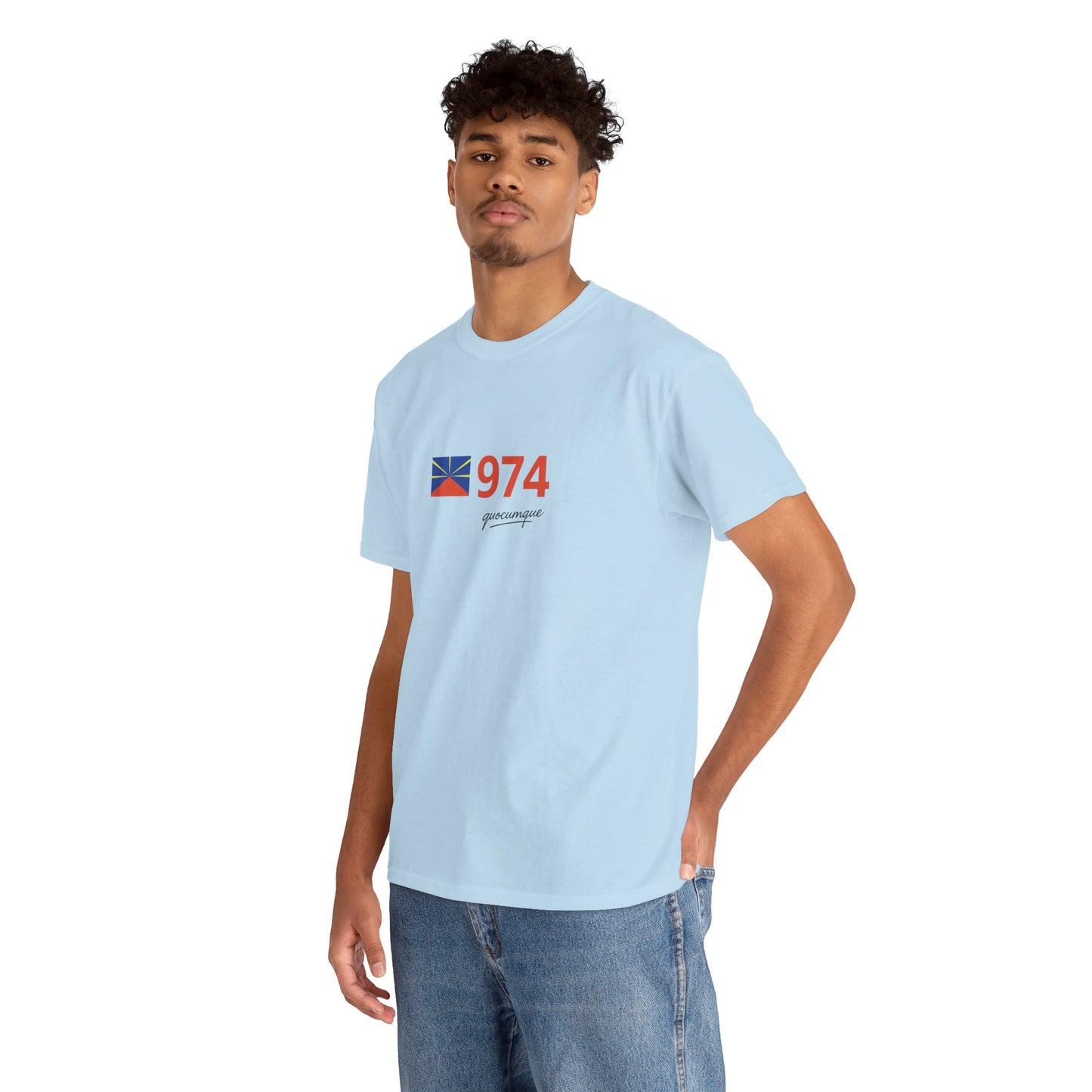 T-shirt "974 Drapeau", Île de La Réunion, Confort Coton, Sobre, Elégant, Souvenir Unique, Cadeau, Unisexe, Esprit Voyageur