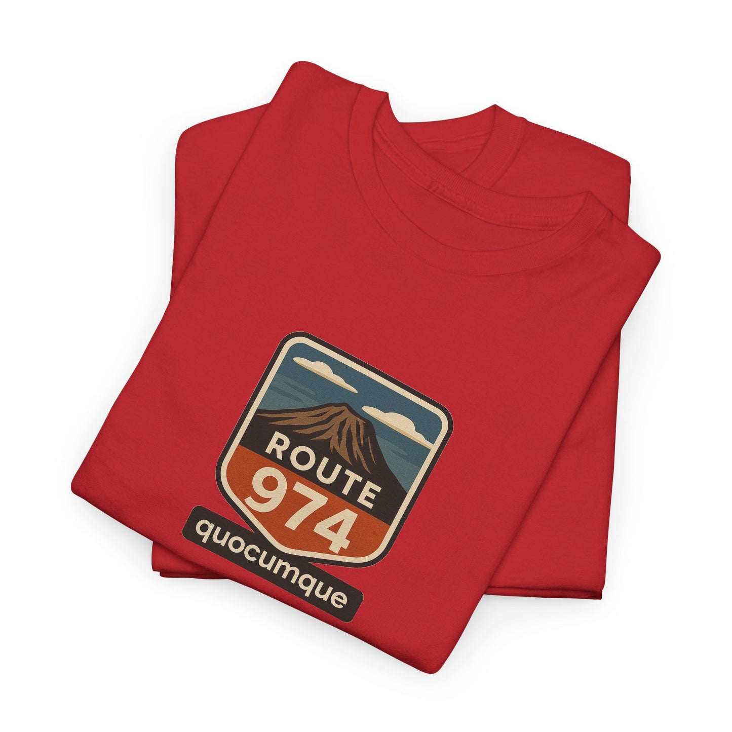 T-shirt "Route 974", Volcan, Exotisme, Destination Île de La Réunion, Confort Coton, Sobre, Elégant, Souvenir Unique, Cadeau, Unisexe, Esprit Voyageur
