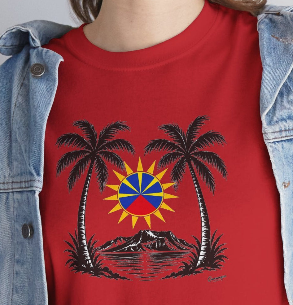 T-shirt Quocumque, "Palmiers", Île de La Réunion, Confort Coton, Elégant, Souvenir Unique, Cadeau, Unisexe, Esprit Voyageur, Créole, Bourbon