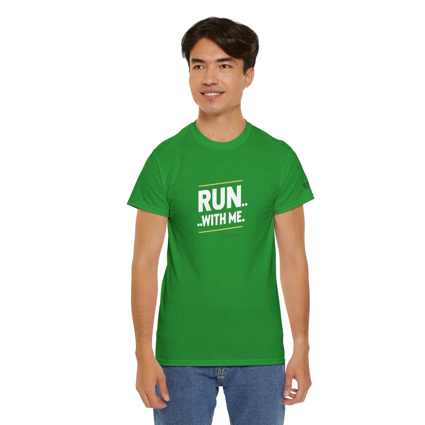 T-shirt Quocumque "RUN With me ", Île de La Réunion", Confort Coton, Sobre, Elégant, Souvenir Unique, Cadeau, Unisexe, Esprit Voyageur