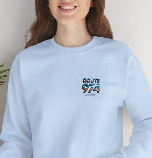 Sweat-Shirt Quocumque "Route 974", Exotique, Destination l'Île De La Réunion, Adulte, Homme, Femme, Sportive, Sportif, Décontracté, Élégant, Classique,