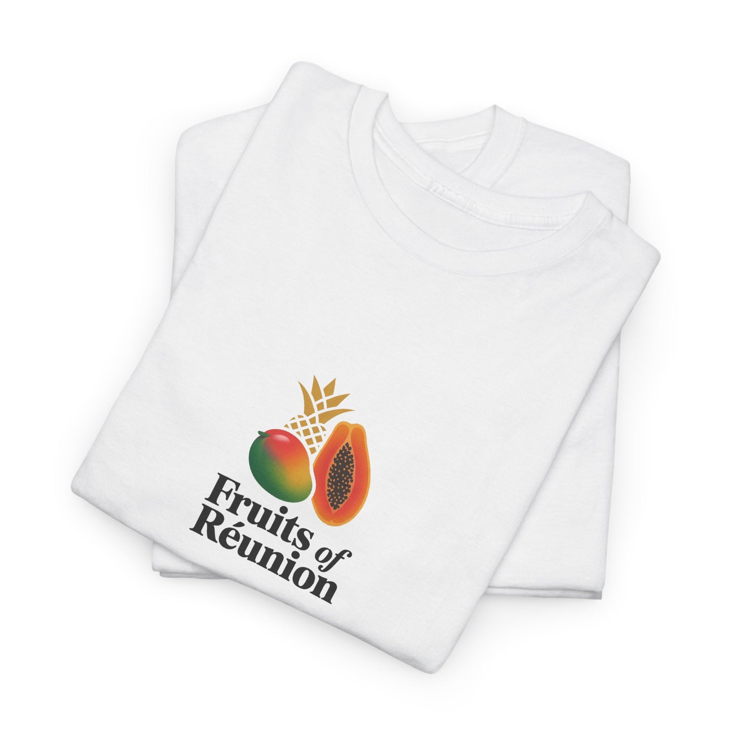 T-shirt "Fruits of Réunion", Île de La Réunion, Confort Coton, Sobre, Elégant, Souvenir Unique, Cadeau, Unisexe, Esprit Voyageur