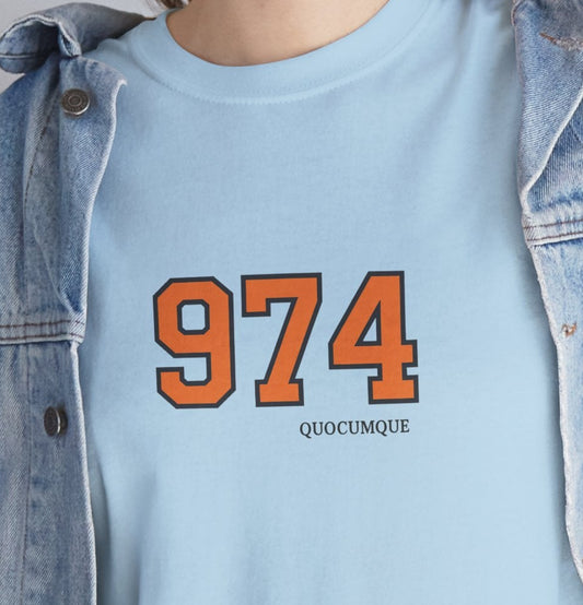 T-shirt " 974 ", Destination Île de La Réunion, Confort Coton, Sobre, Elégant, Souvenir Unique, Vêtement Adulte, Unisexe, Esprit Voyageur