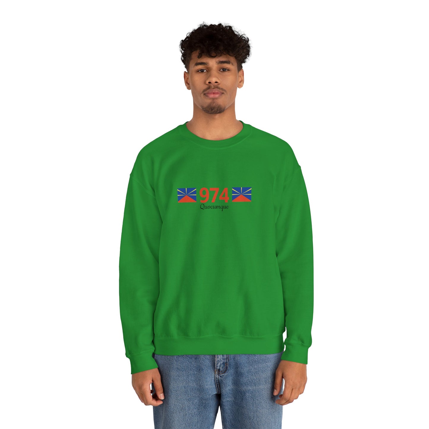 Sweat Quocumque "974", Exotique, Destination Île De La Réunion, Adulte, Homme, Femme, Sportive, Sportif, Décontracté, Drapeau Régional