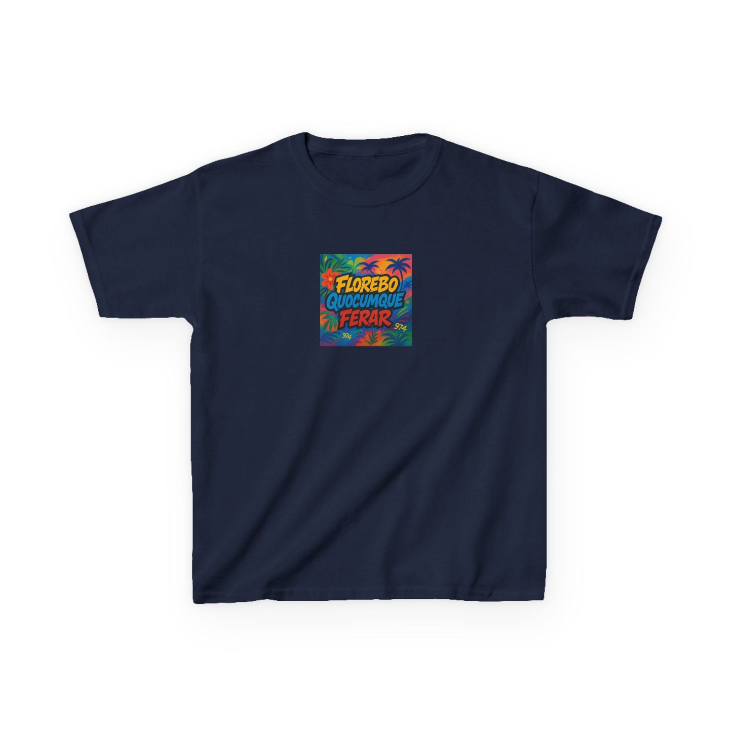 T-shirt "Florebo Quocumque Ferar", Île de La Réunion, Douceur Coton,  Pour les enfants de 5-6 ans( Taille XS), Pour les 7-8 ans( taille S), Pour les 9-10 ans( taille M), Pour les 11-12 ans( taille L), Pour les 13-14 ans( taille XLS)