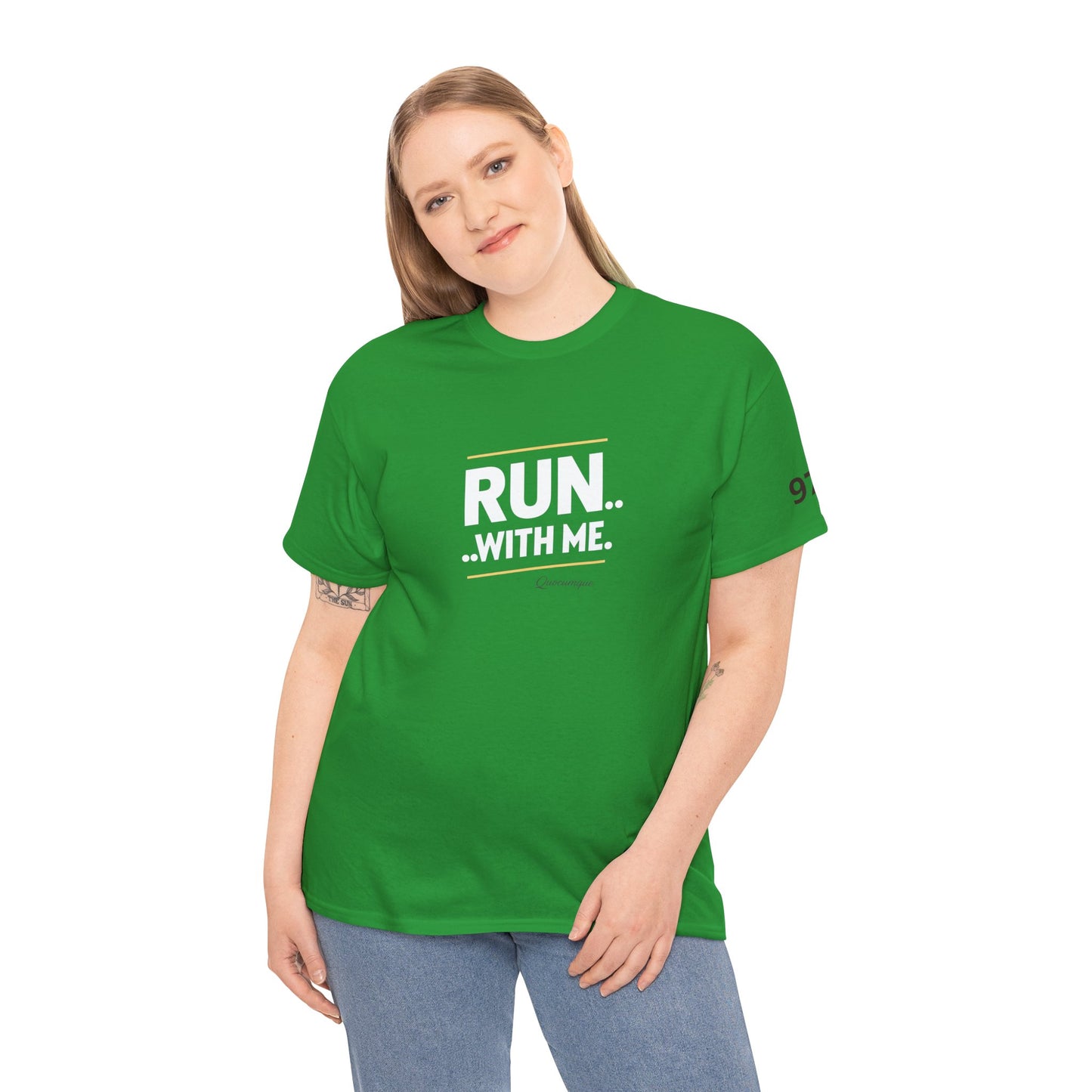 T-shirt Quocumque "RUN With me ", Île de La Réunion", Confort Coton, Sobre, Elégant, Souvenir Unique, Cadeau, Unisexe, Esprit Voyageur