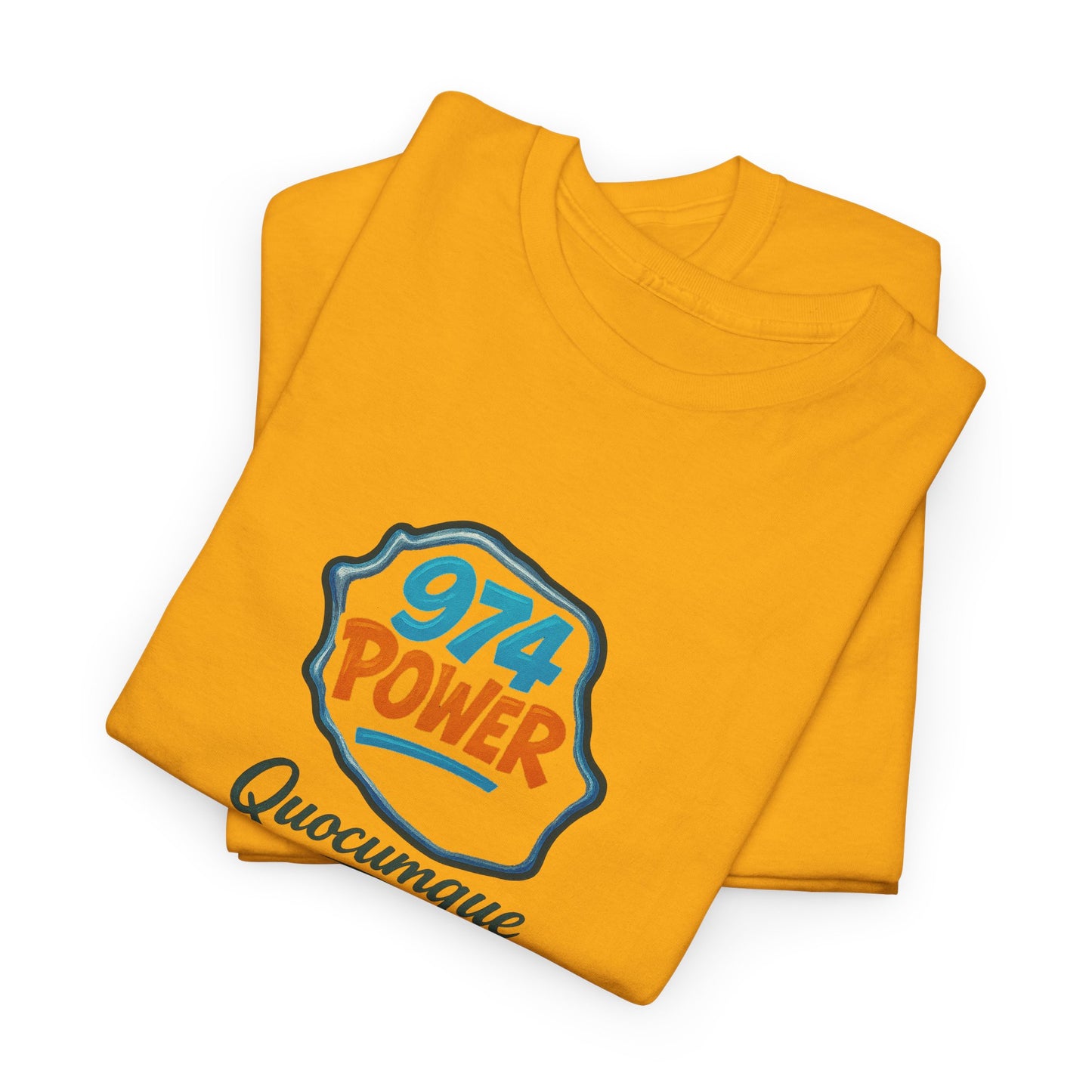 T-shirt "974 Power", Exotisme, Destination Île de La Réunion, Confort Coton, Sobre, Elégant, Souvenir Unique, Cadeau, Unisexe, Esprit Voyageur