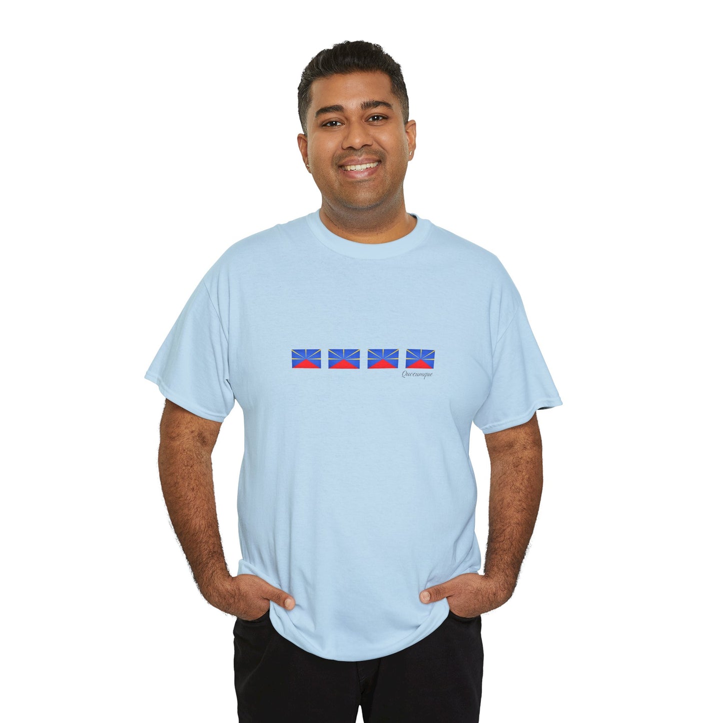 T-shirt "Drapeaux Île de La Réunion", Confort Coton, Sobre, Elégant, Souvenir Unique, Cadeau, Unisexe, Esprit Voyageur