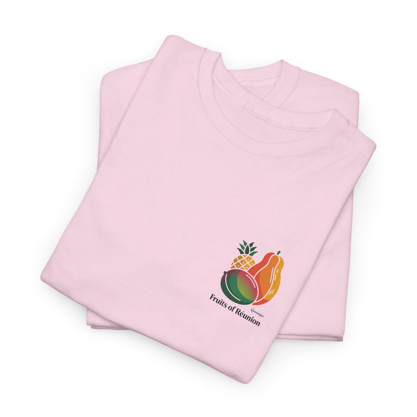 T-shirt "Fruits of Réunion", Île de La Réunion, Confort Coton, Sobre, Elégant, Souvenir Unique, Cadeau, Unisexe, Esprit Voyageur
