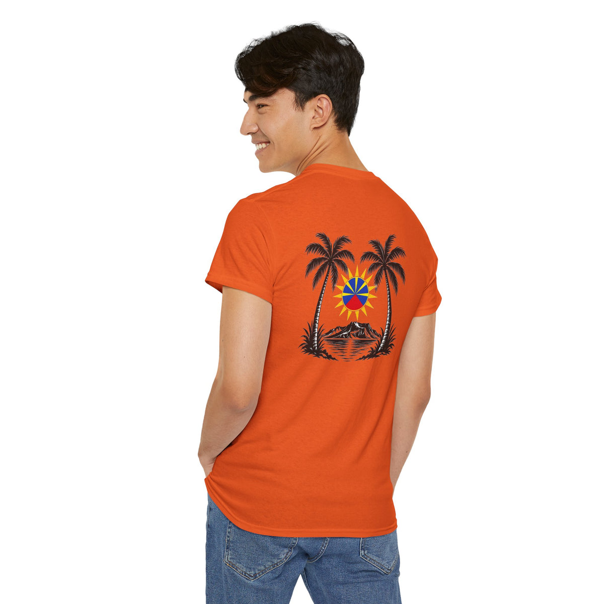 T-shirt " Palmiers", Destination Île de La Réunion, Confort Coton, Sobre, Elégant, Souvenir Unique, Vêtement Adulte, Unisexe, Esprit Voyageur