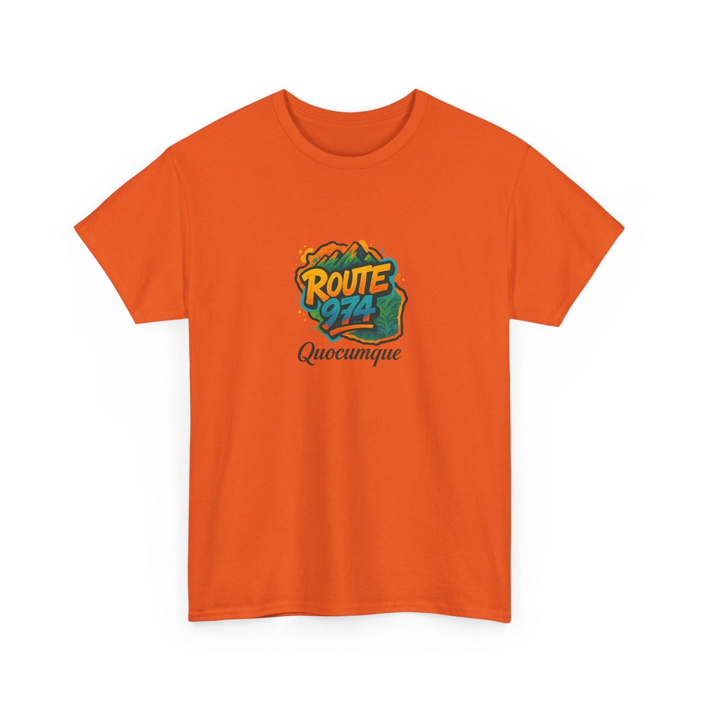 T-shirt "Route 974 Montagne", Destination Île de La Réunion, Confort Coton, Sobre, Elégant, Souvenir Unique, Cadeau, Unisexe, Esprit Voyageur