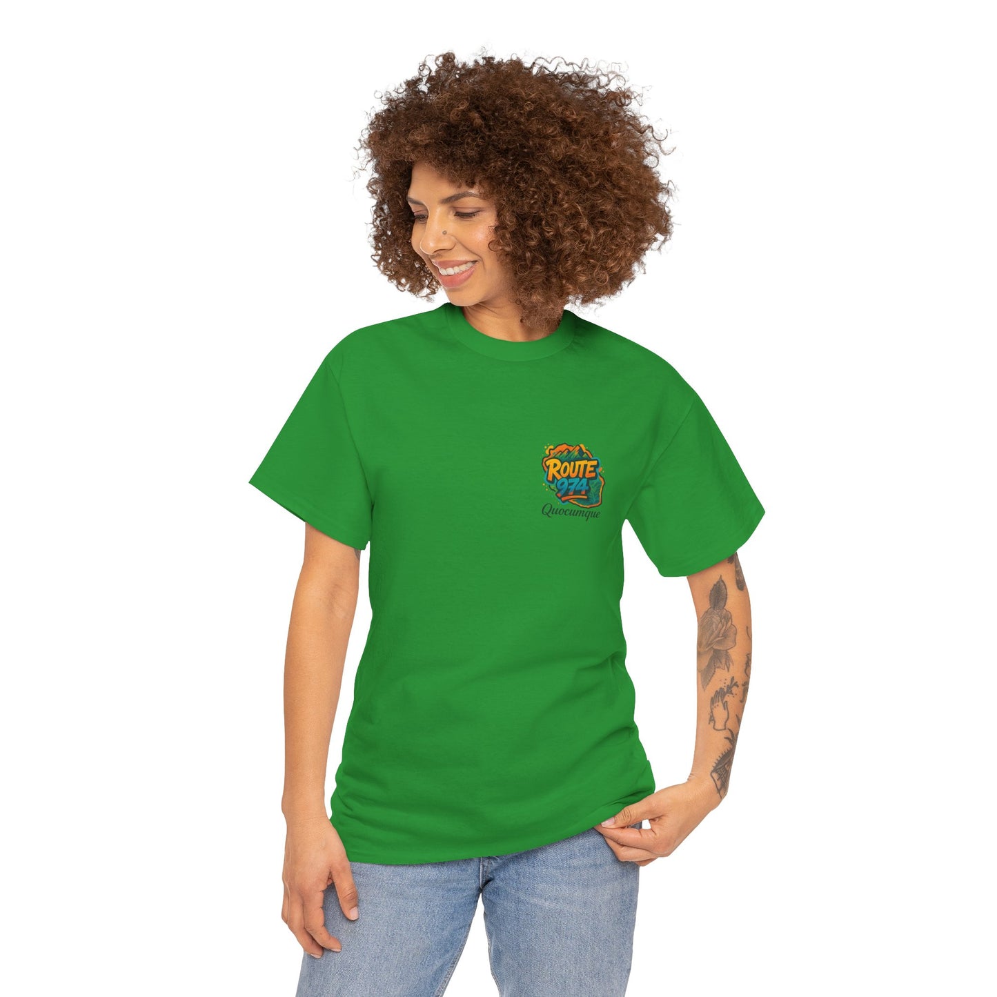 T-shirt "Route 974 Montagne", Destination Île de La Réunion, Confort Coton, Sobre, Elégant, Souvenir Unique, Cadeau, Unisexe, Esprit Voyageur