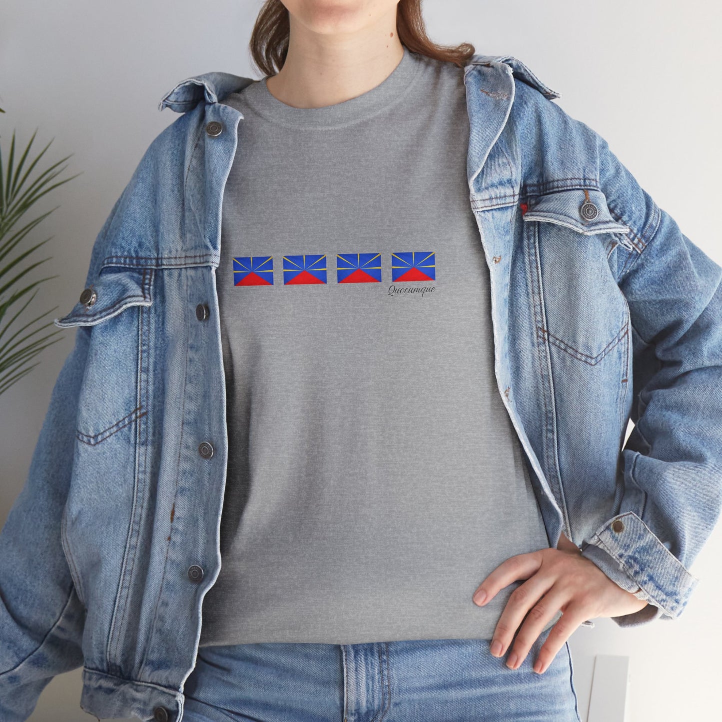 T-shirt "Drapeaux Île de La Réunion", Confort Coton, Sobre, Elégant, Souvenir Unique, Cadeau, Unisexe, Esprit Voyageur