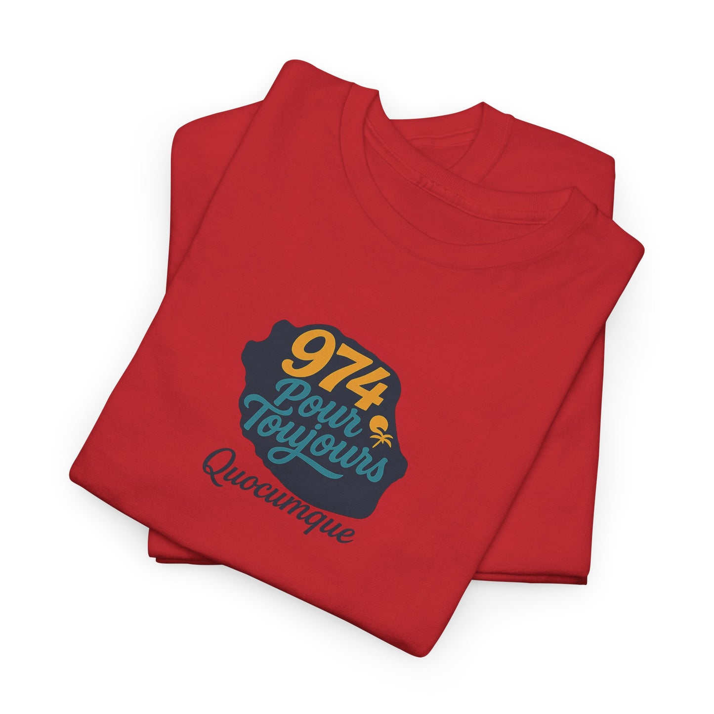 T-shirt Quocumque "974 Pour Toujours", Île de La Réunion, Confort Coton, Elégant, Souvenir Unique, Cadeau, Unisexe, Esprit Voyageur, Créole, Bourbon