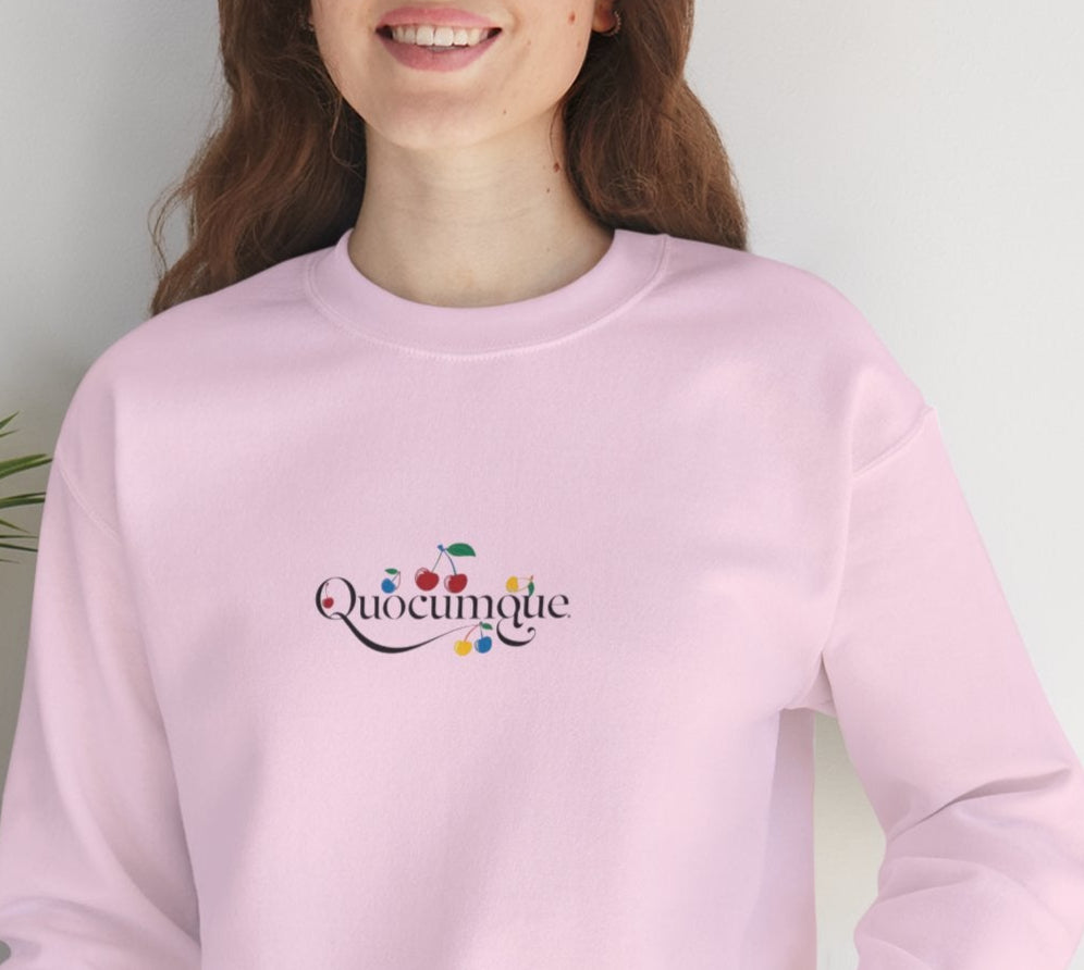 Sweat-Shirt Quocumque " Cerises", Adulte, Unisexe, Homme, Femme, Sportive, Sportif, Décontracté, Élégant, Urbain, Classique, Douceur Fruits