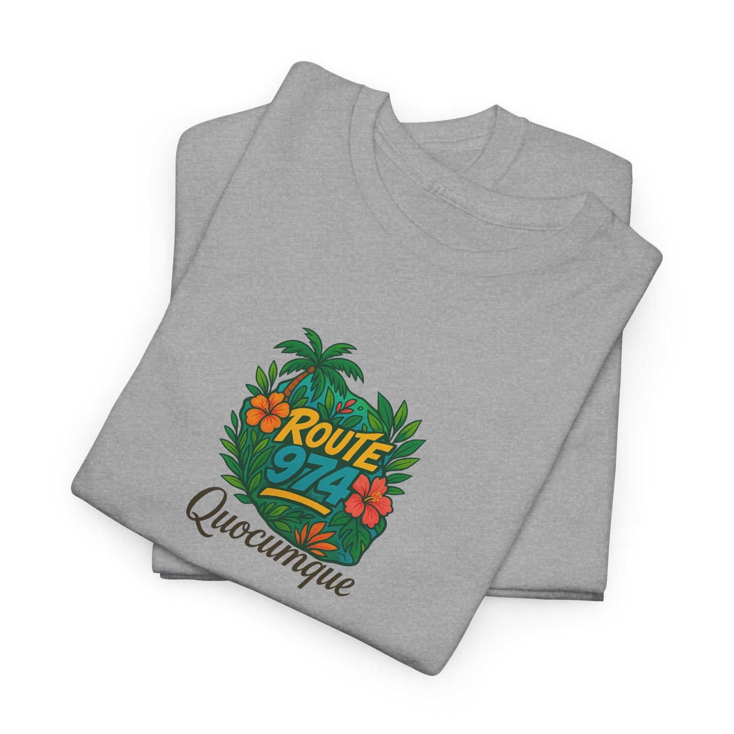 T-shirt "Route 974 Flore", Destination Île de La Réunion, Confort Coton, Sobre, Elégant, Souvenir Unique, Cadeau, Unisexe, Esprit Voyageur