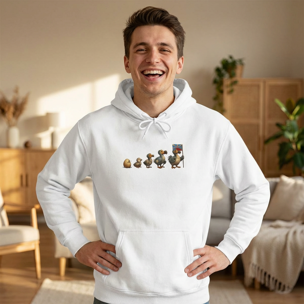 Sweat à Capuche "Dodo Evolution" pour Adulte, Hoodie, Unisexe, Élégance, Sobriété, Homme, Femme, Indicatif Réunion, Drapeau Local