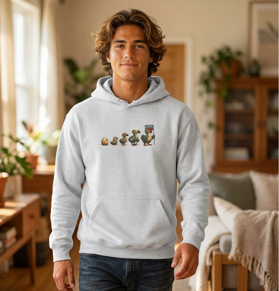 Sweat à Capuche "Dodo Evolution" pour Adulte, Hoodie, Unisexe, Élégance, Sobriété, Homme, Femme, Indicatif Réunion, Drapeau Local