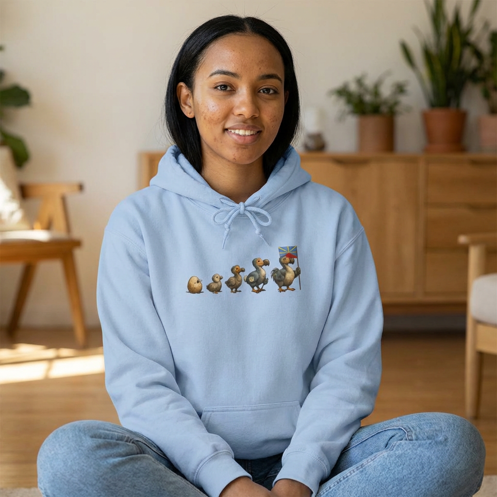 Sweat à Capuche "Dodo Evolution" pour Adulte, Hoodie, Unisexe, Élégance, Sobriété, Homme, Femme, Indicatif Réunion, Drapeau Local