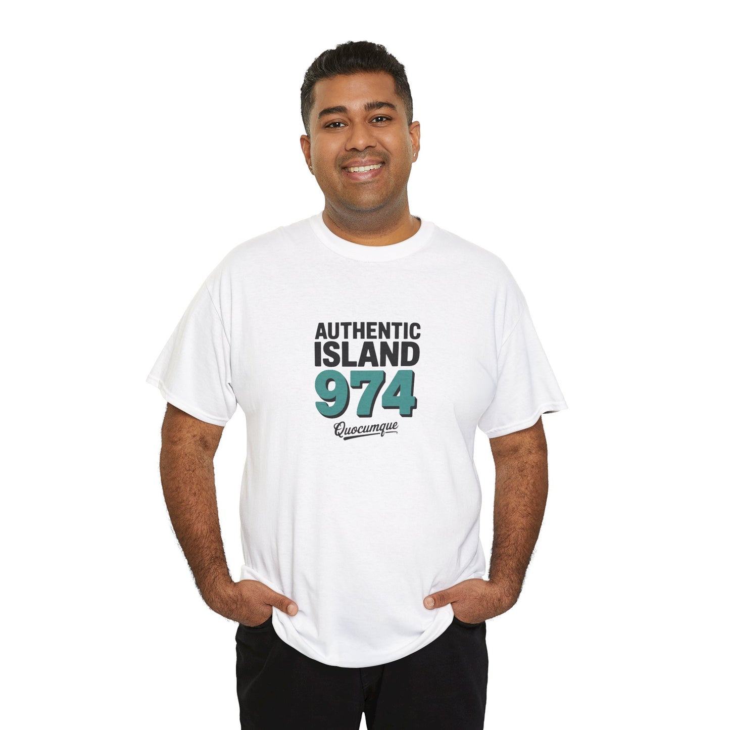 T-shirt " 974 Authentic Island ", Exotisme, Destination Île de La Réunion, Confort Coton, Sobre, Elégant, Souvenir Unique, Cadeau, Unisexe, Esprit Voyageur