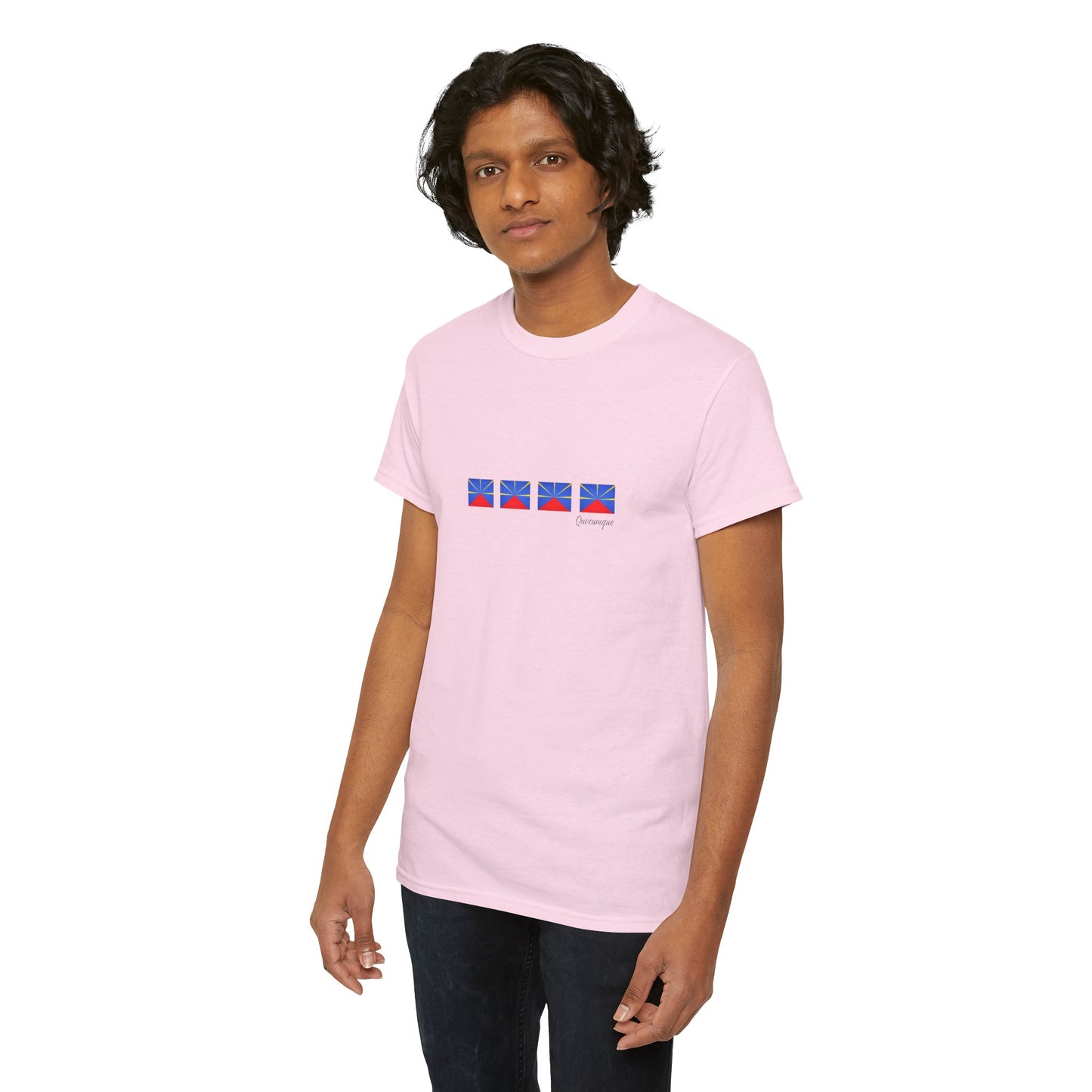 T-shirt "Drapeaux Île de La Réunion", Confort Coton, Sobre, Elégant, Souvenir Unique, Cadeau, Unisexe, Esprit Voyageur