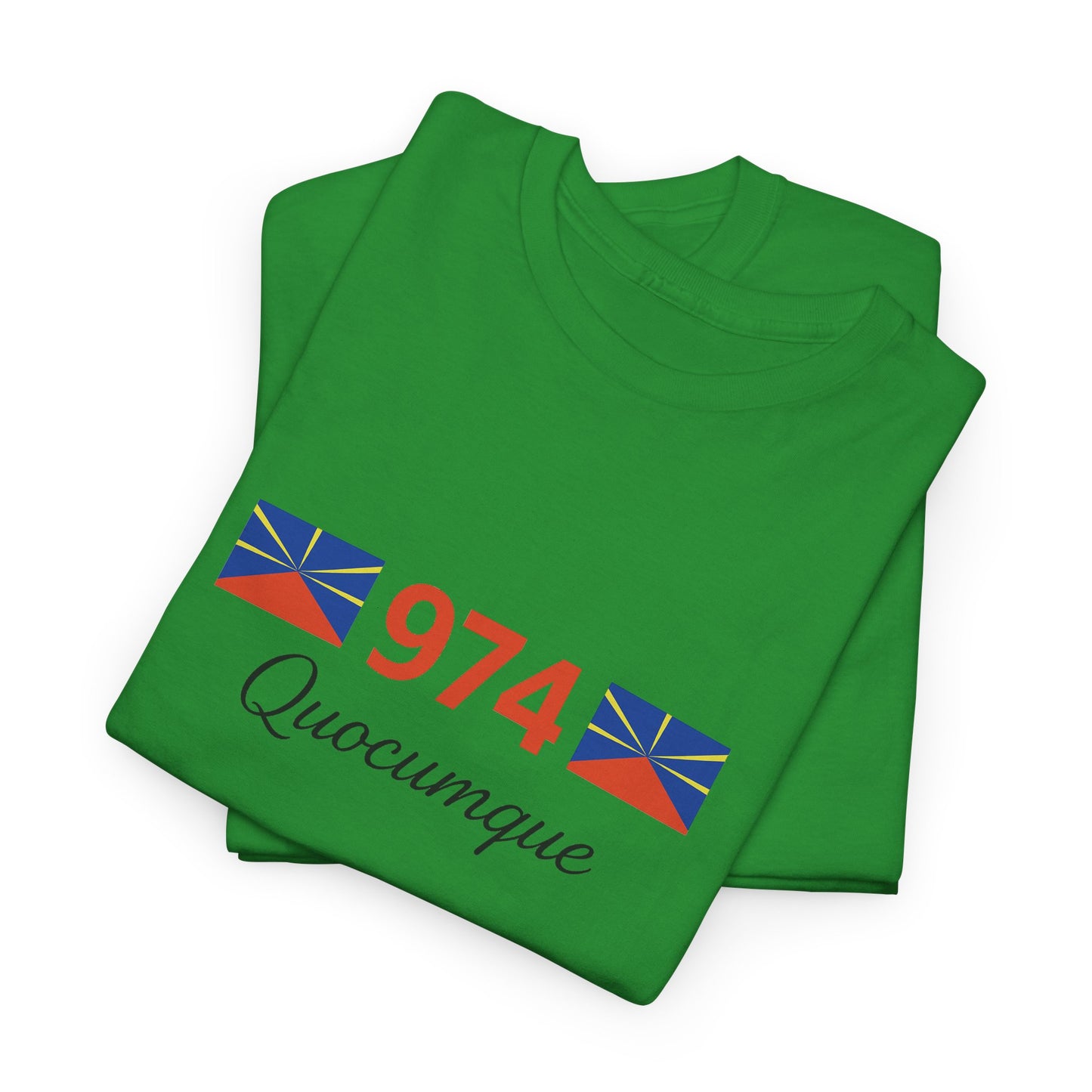 T-shirt "974 Drapeaux", Île de La Réunion, Confort Coton, Sobre, Elégant, Souvenir Unique, Cadeau, Unisexe, Esprit Voyageur