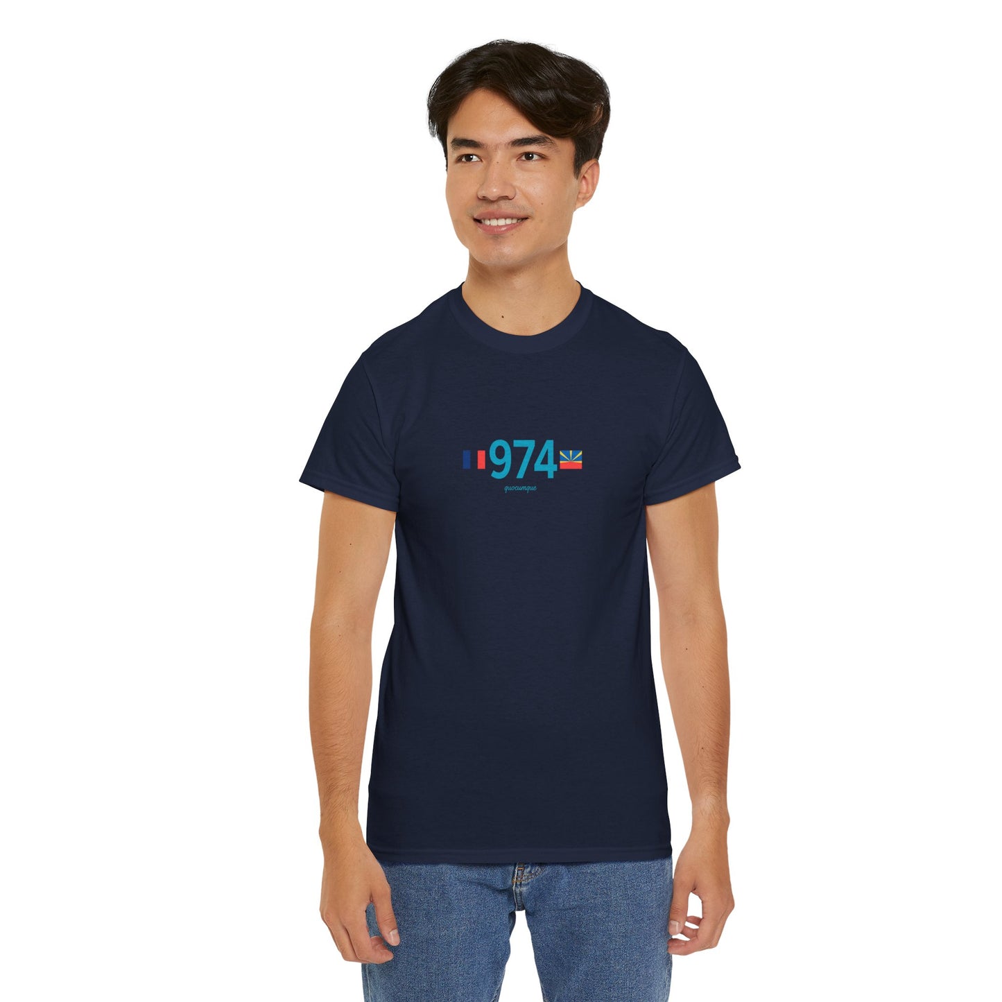 T-shirt "974 Drapeaux", Île de La Réunion, Confort Coton, Sobre, Elégant, Souvenir Unique, Cadeau, Unisexe, Esprit Voyageur