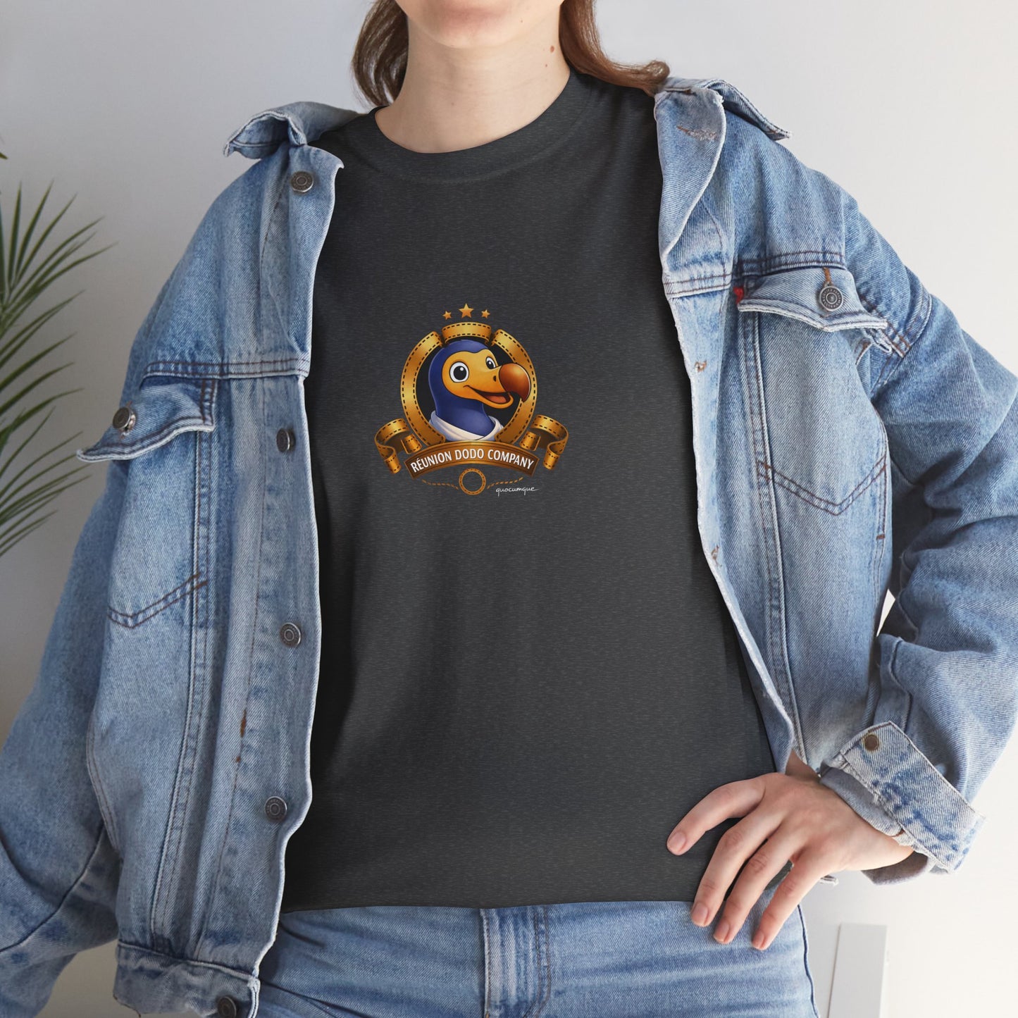 T-shirt Quocumque, " Dodo Cinéma", Île de La Réunion, Confort Coton, Elégant, Souvenir Unique, Cadeau, Unisexe, Esprit Voyageur, Créole, Bourbon