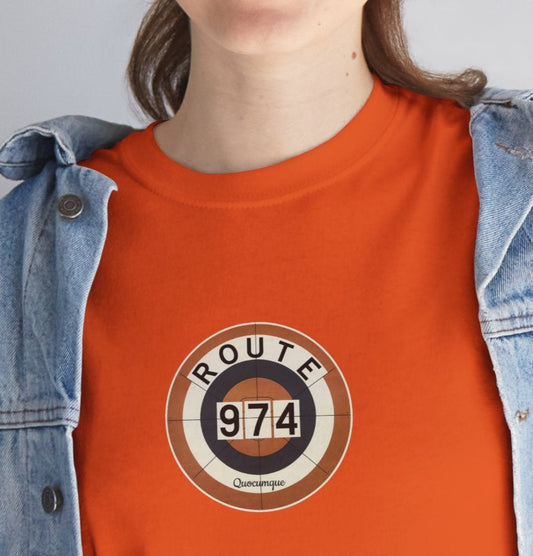 T-shirt "Route 974", Cible, Exotisme, Destination Île de La Réunion, Confort Coton, Sobre, Elégant, Souvenir Unique, Cadeau, Unisexe, Esprit Voyageur