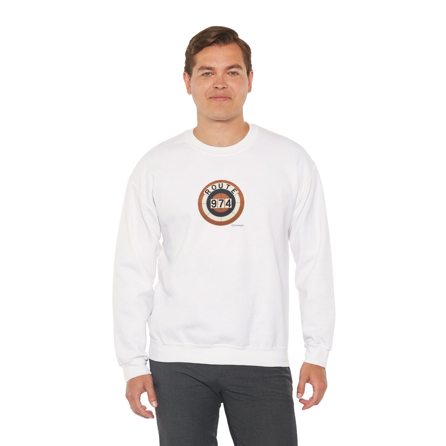 Sweat-Shirt Quocumque "Route 974", Exotique, Destination l'Île De La Réunion, Adulte, Homme, Femme, Sportive, Sportif, Décontracté, Élégant, Classique,