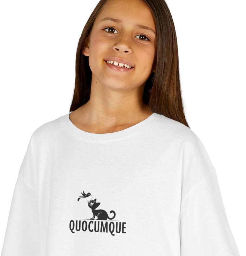 T-shirt Quocumque "Chat Oiseau", Douceur Coton, Pour les enfants de 5-6 ans( Taille XS), Pour les 7-8 ans( taille S), Pour les 9-10 ans( taille M), Pour les 11-12 ans( taille L), Pour les 13-14 ans( taille XL)