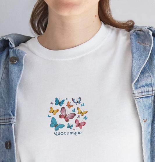 T-shirt Quocumque "Papillons", Légèreté, Les Beaux Jours, Confort Coton, Sobre, Elégant, Souvenir Unique, Cadeau, Unisexe, Esprit Voyageur