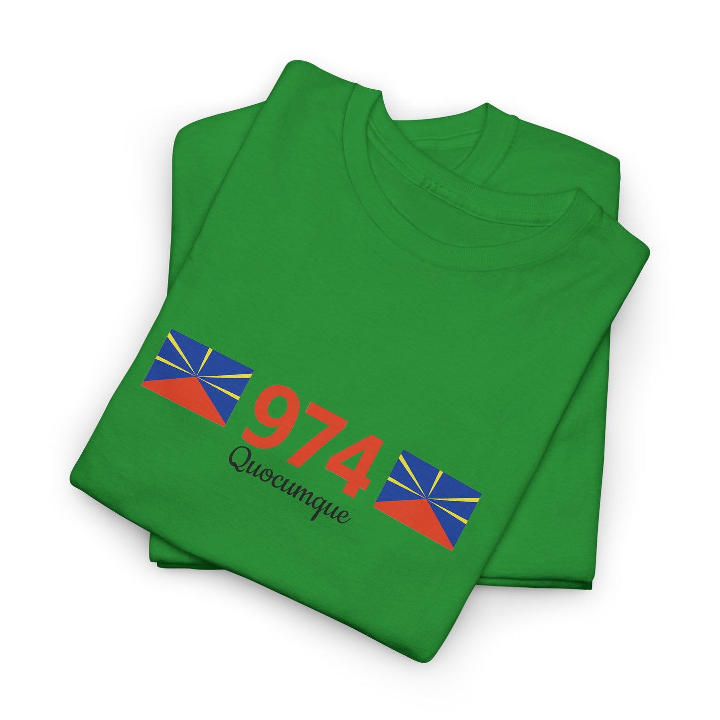 T-shirt "974 Drapeaux", Île de La Réunion, Confort Coton, Sobre, Elégant, Souvenir Unique, Cadeau, Unisexe, Esprit Voyageur