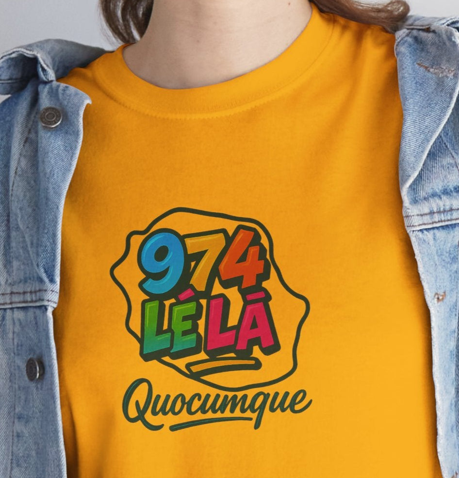 T-shirt Quocumque "974 lé là", Île de La Réunion, Confort Coton, Elégant, Souvenir Unique, Cadeau, Unisexe, Esprit Voyageur, Créole, Bourbon