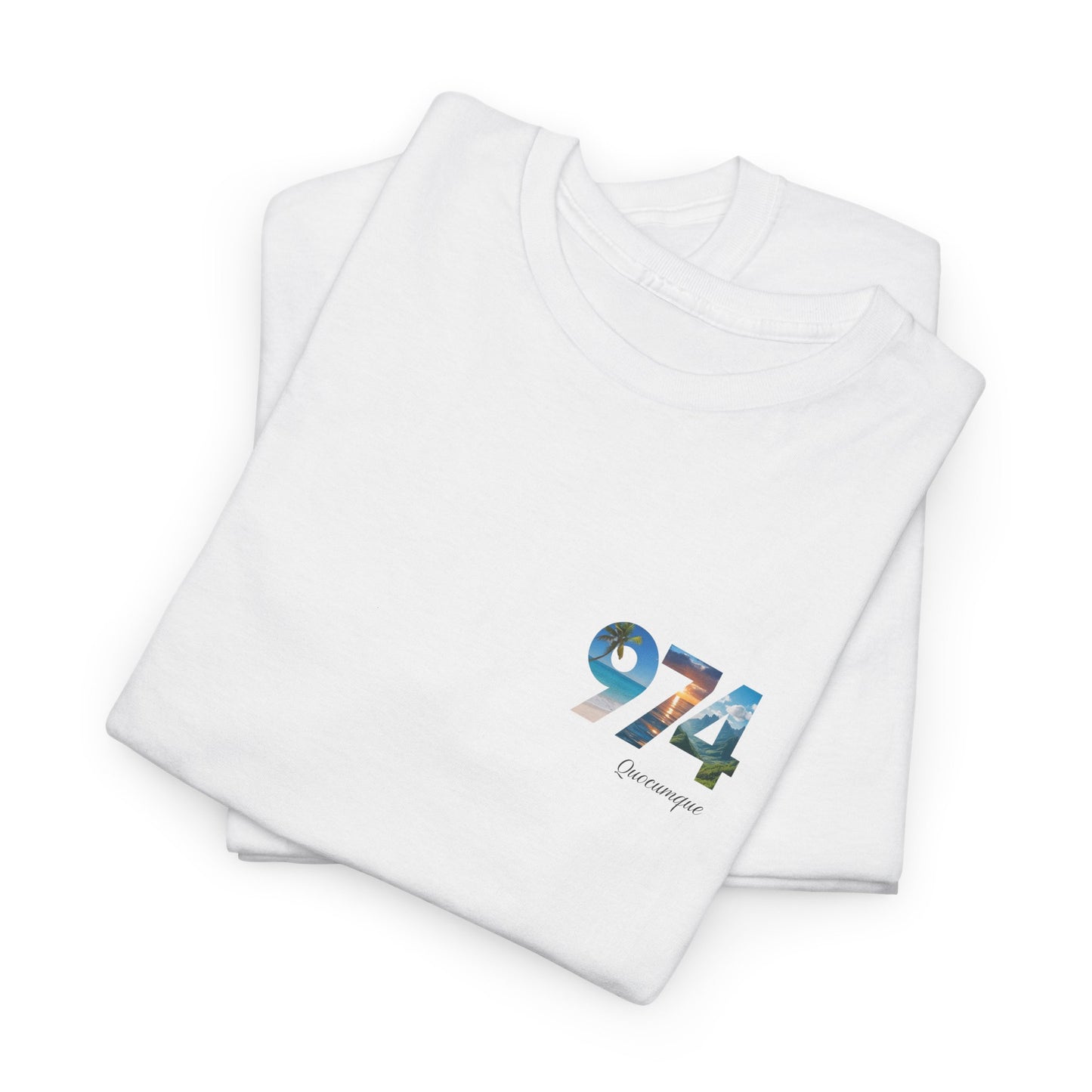 T-shirt "974", Île de La Réunion, Discret, Confort Coton, Sobre, Elégant, Souvenir Unique, Cadeau, Unisexe, Esprit Voyageur