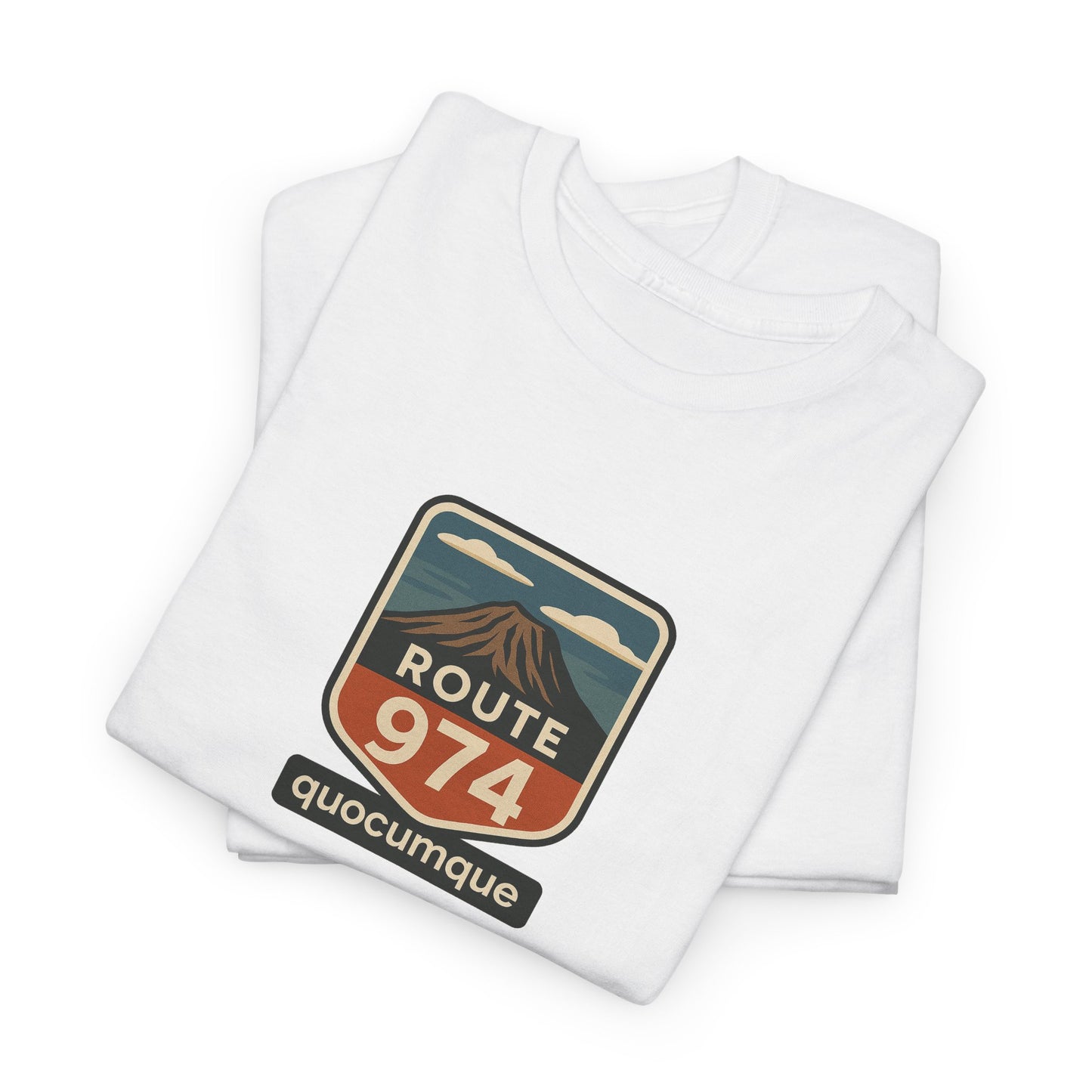 T-shirt "Route 974", Volcan, Exotisme, Destination Île de La Réunion, Confort Coton, Sobre, Elégant, Souvenir Unique, Cadeau, Unisexe, Esprit Voyageur