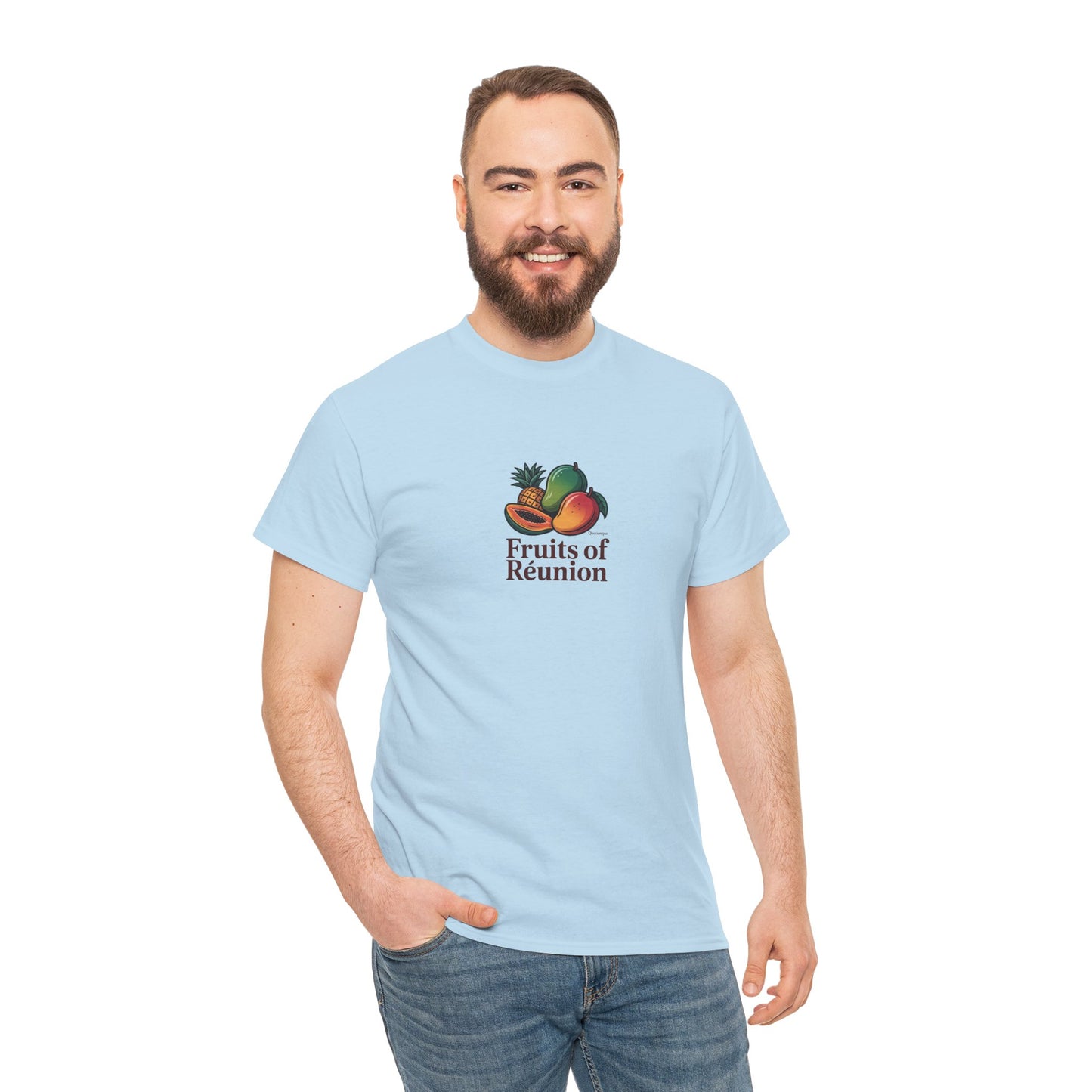 T-shirt "Fruits of Réunion", Île de La Réunion, Confort Coton, Sobre, Elégant, Souvenir Unique, Cadeau, Unisexe, Esprit Voyageur