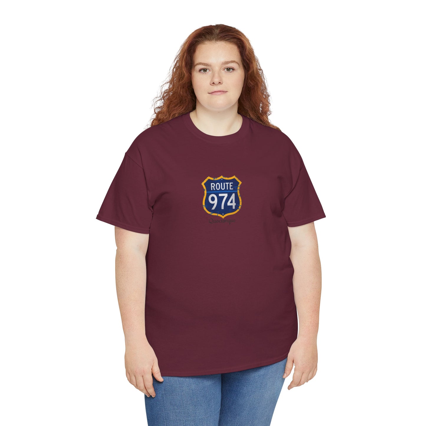 T-shirt "Route 974", Exotisme, Destination Île de La Réunion, Confort Coton, Sobre, Elégant, Souvenir Unique, Cadeau, Unisexe, Esprit Voyageur