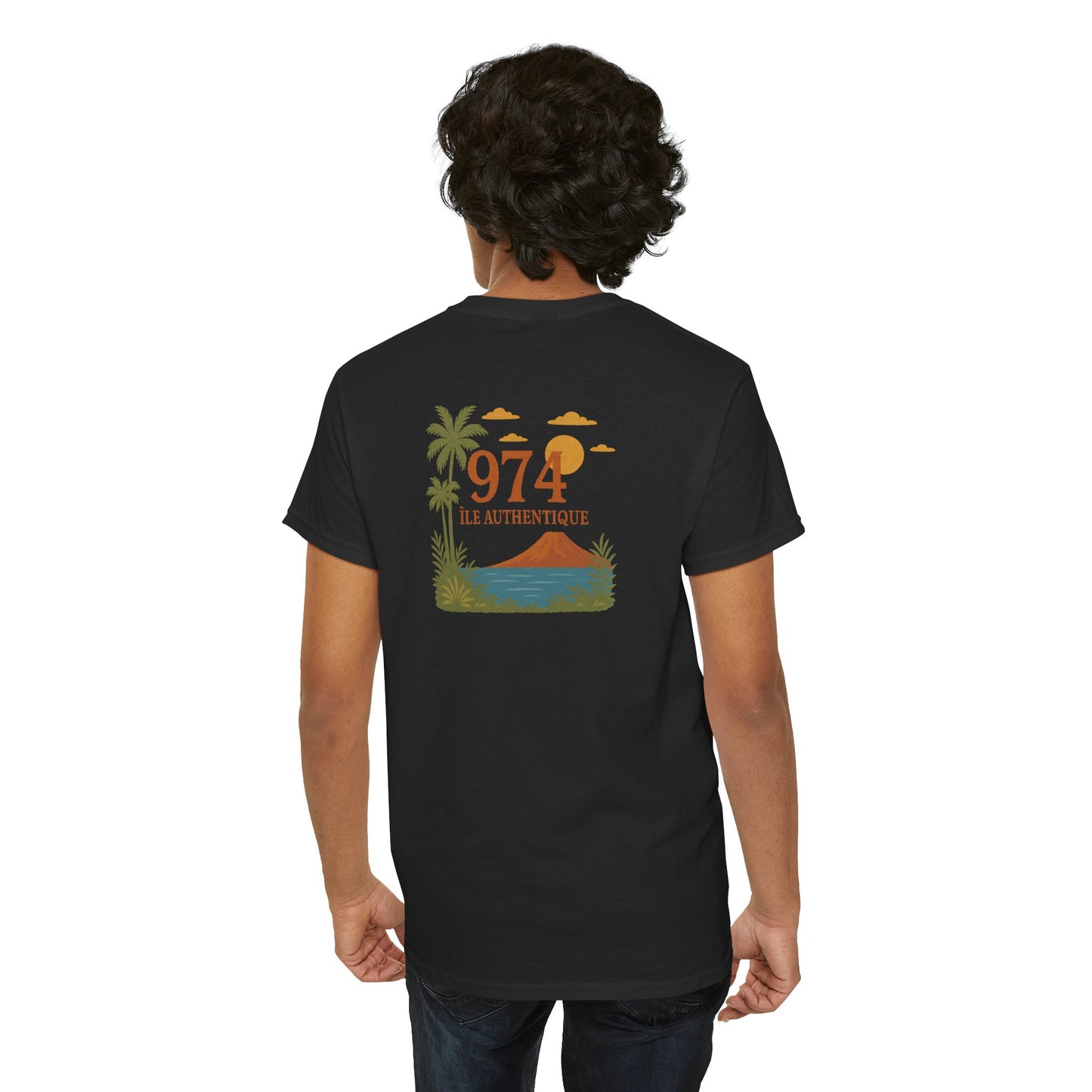 T-shirt "974 Île Authentique", Exotisme, Destination Île de La Réunion, Confort Coton, Sobre, Elégant, Souvenir Unique, Cadeau, Unisexe, Esprit Voyageur