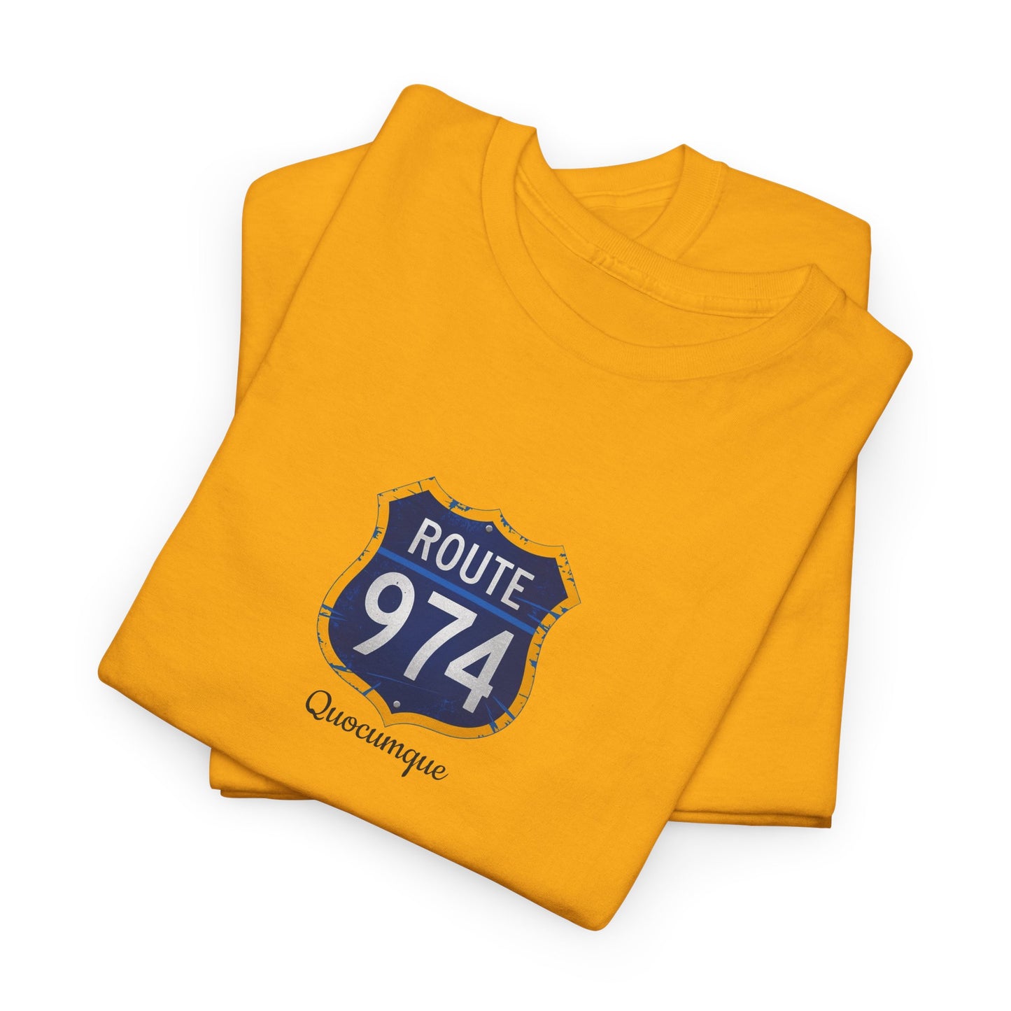 T-shirt "Route 974", Exotisme, Destination Île de La Réunion, Confort Coton, Sobre, Elégant, Souvenir Unique, Cadeau, Unisexe, Esprit Voyageur