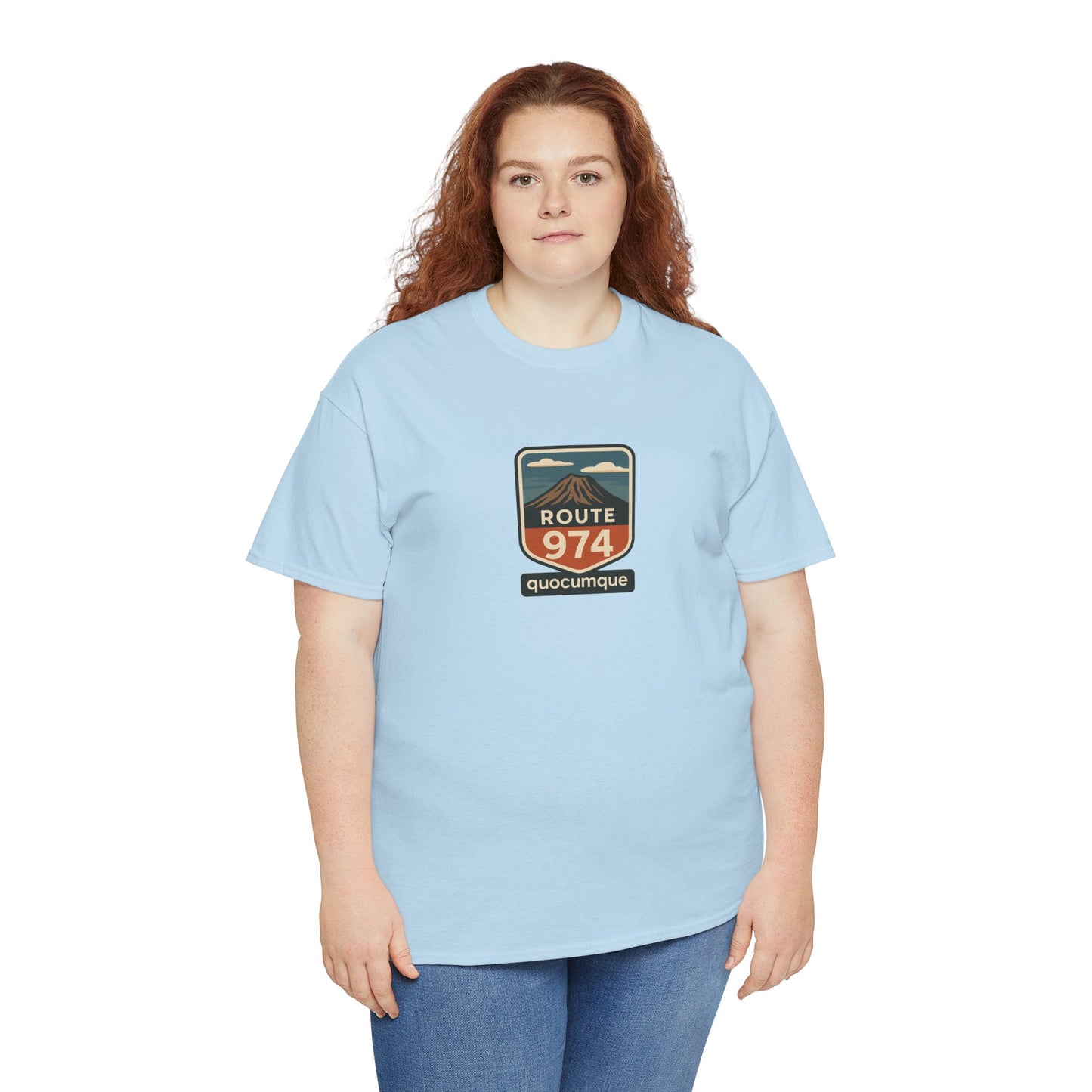 T-shirt "Route 974", Volcan, Exotisme, Destination Île de La Réunion, Confort Coton, Sobre, Elégant, Souvenir Unique, Cadeau, Unisexe, Esprit Voyageur