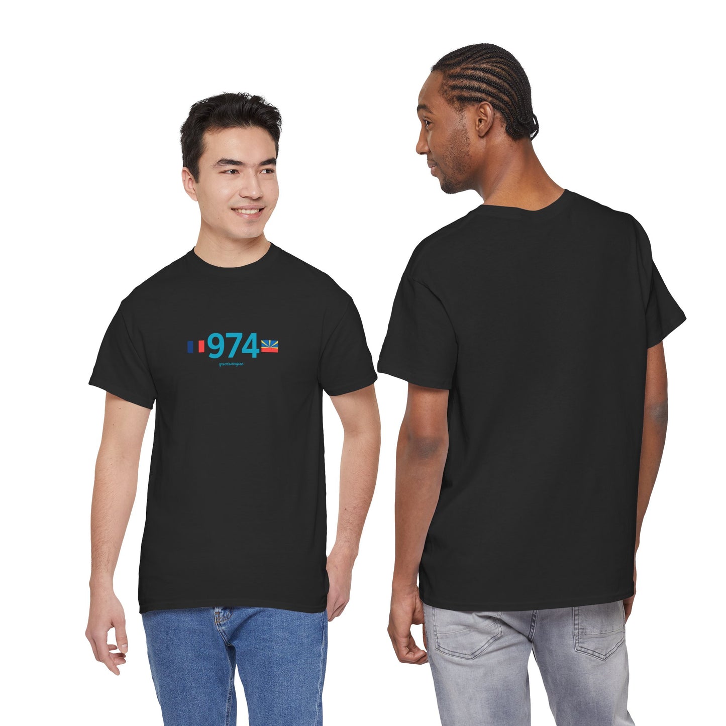 T-shirt "974 Drapeaux", Île de La Réunion, Confort Coton, Sobre, Elégant, Souvenir Unique, Cadeau, Unisexe, Esprit Voyageur
