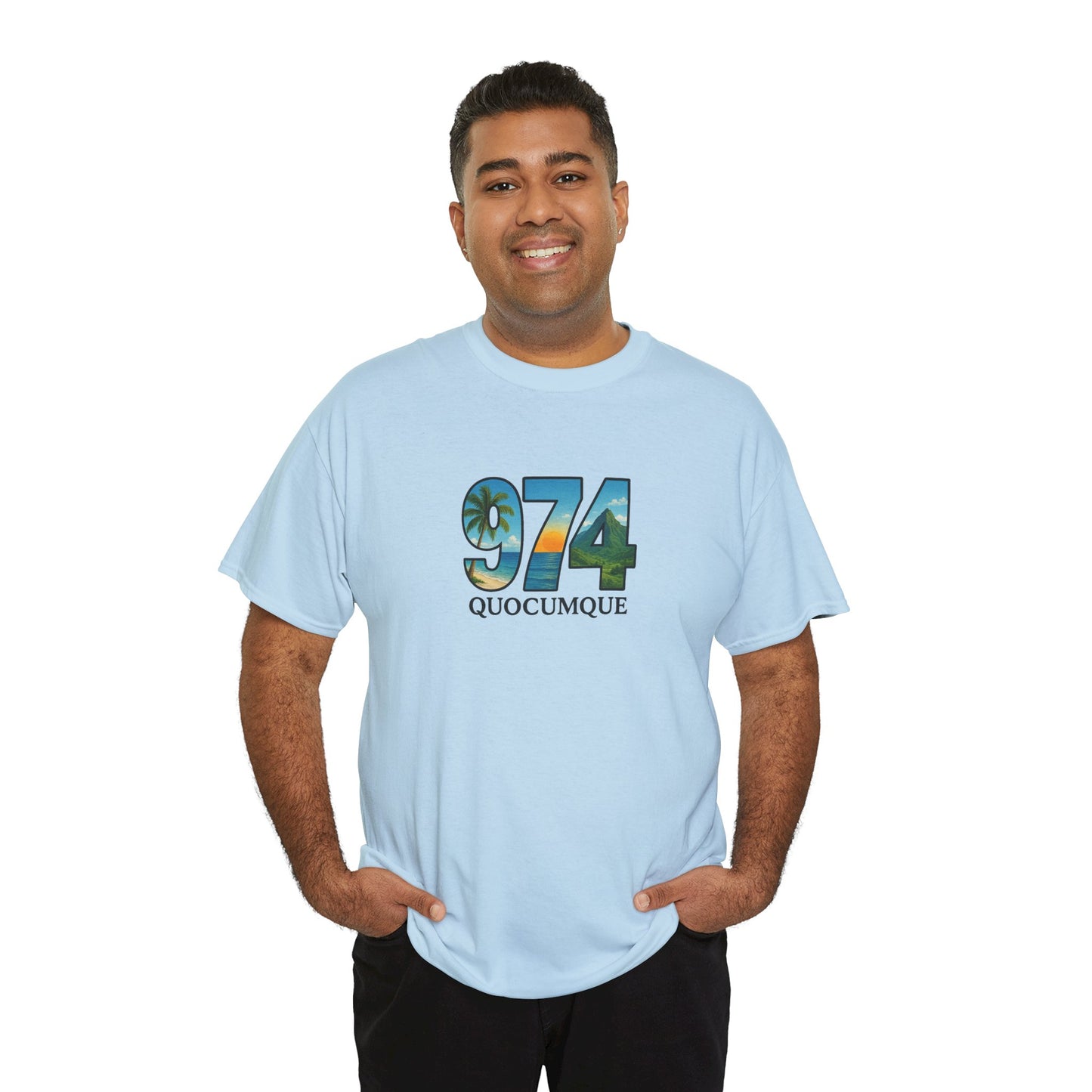 T-shirt "974", Île de La Réunion, Confort Coton, Sobre, Elégant, Souvenir Unique, Cadeau, Unisexe, Esprit Voyageur