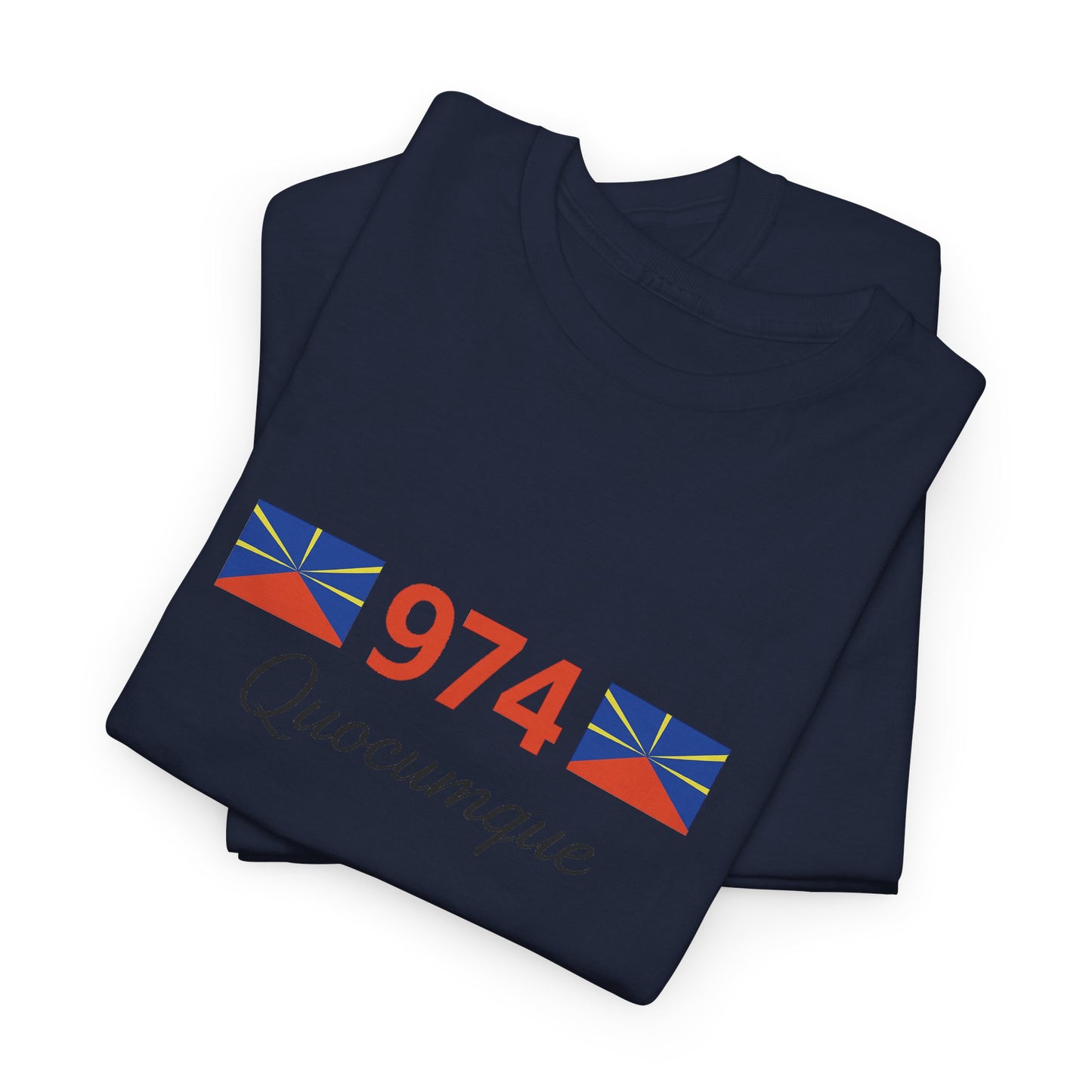 T-shirt "974 Drapeaux", Île de La Réunion, Confort Coton, Sobre, Elégant, Souvenir Unique, Cadeau, Unisexe, Esprit Voyageur